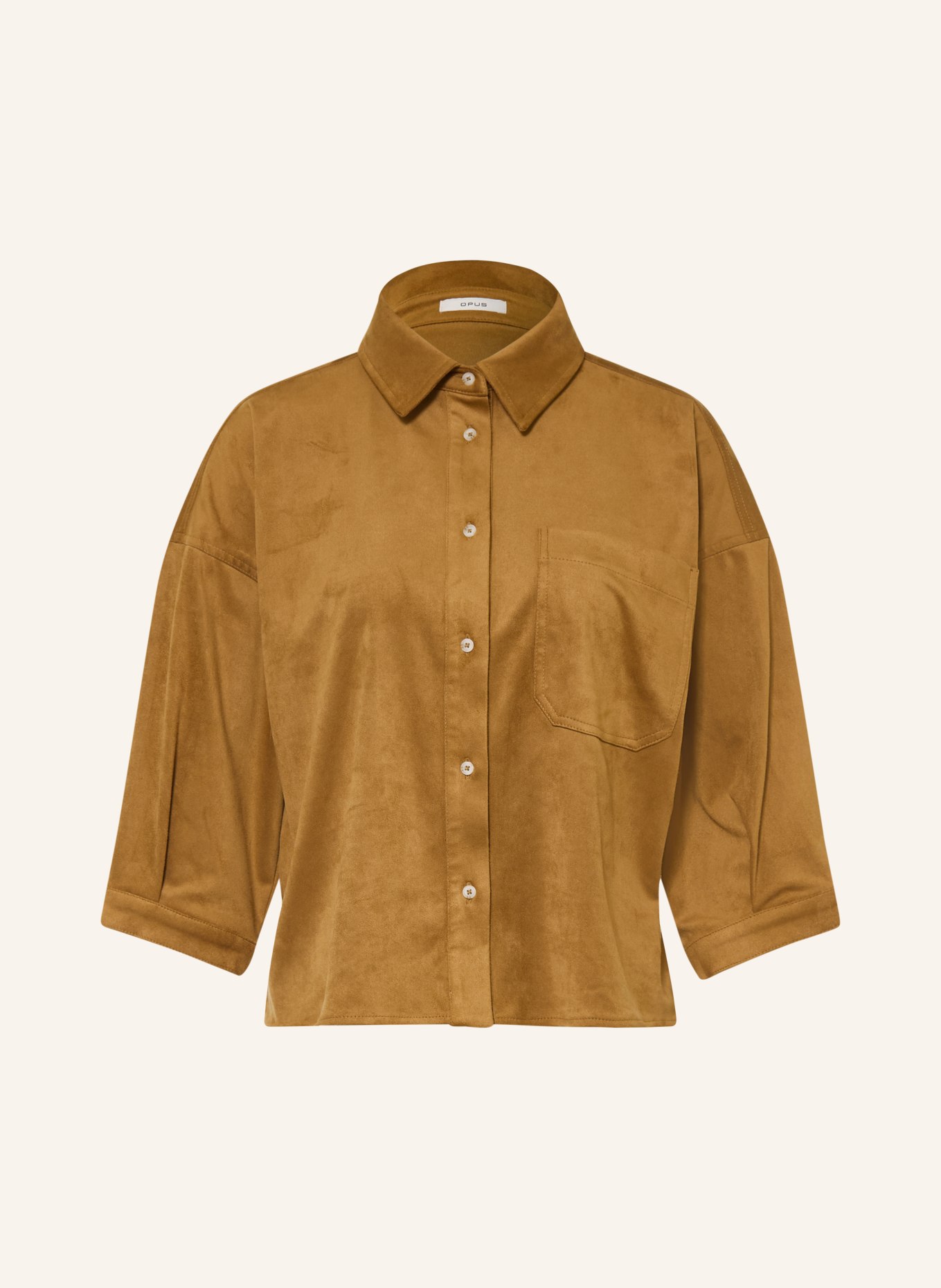 OPUS Blouse-chemise FALOURA à manches 3/4 aspect cuir: CHAMEAU