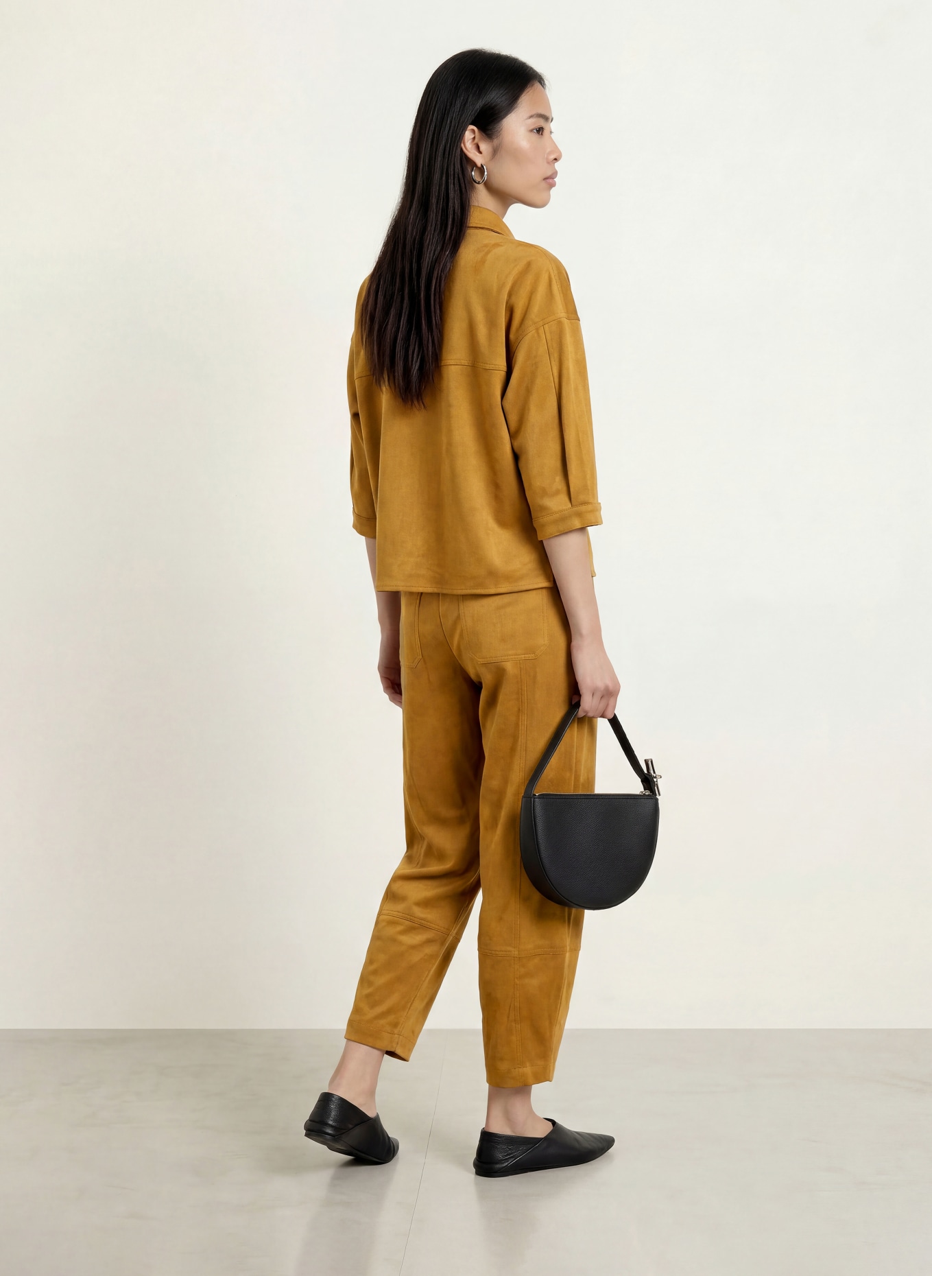 OPUS Blouse-chemise FALOURA à manches 3/4 aspect cuir: CHAMEAU