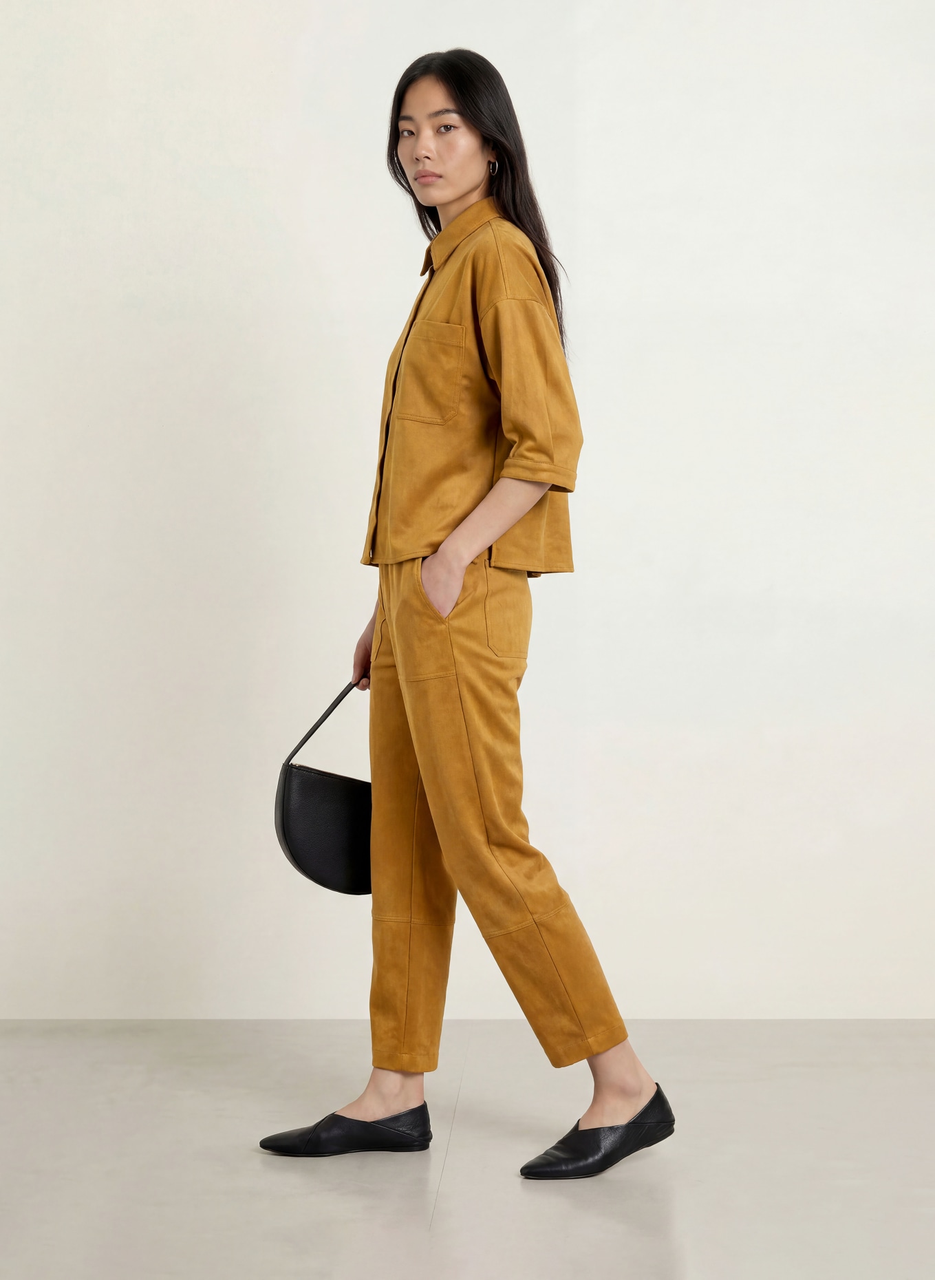 OPUS Blouse-chemise FALOURA à manches 3/4 aspect cuir: CHAMEAU