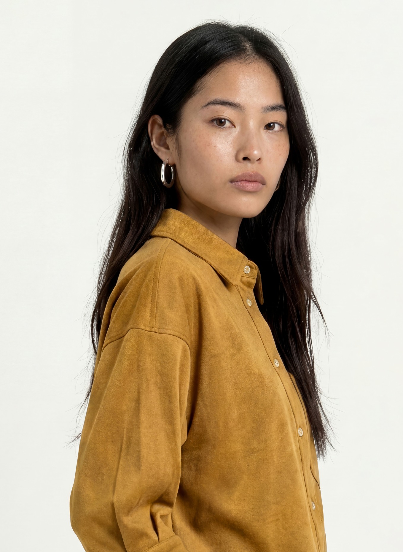 OPUS Blouse-chemise FALOURA à manches 3/4 aspect cuir: CHAMEAU