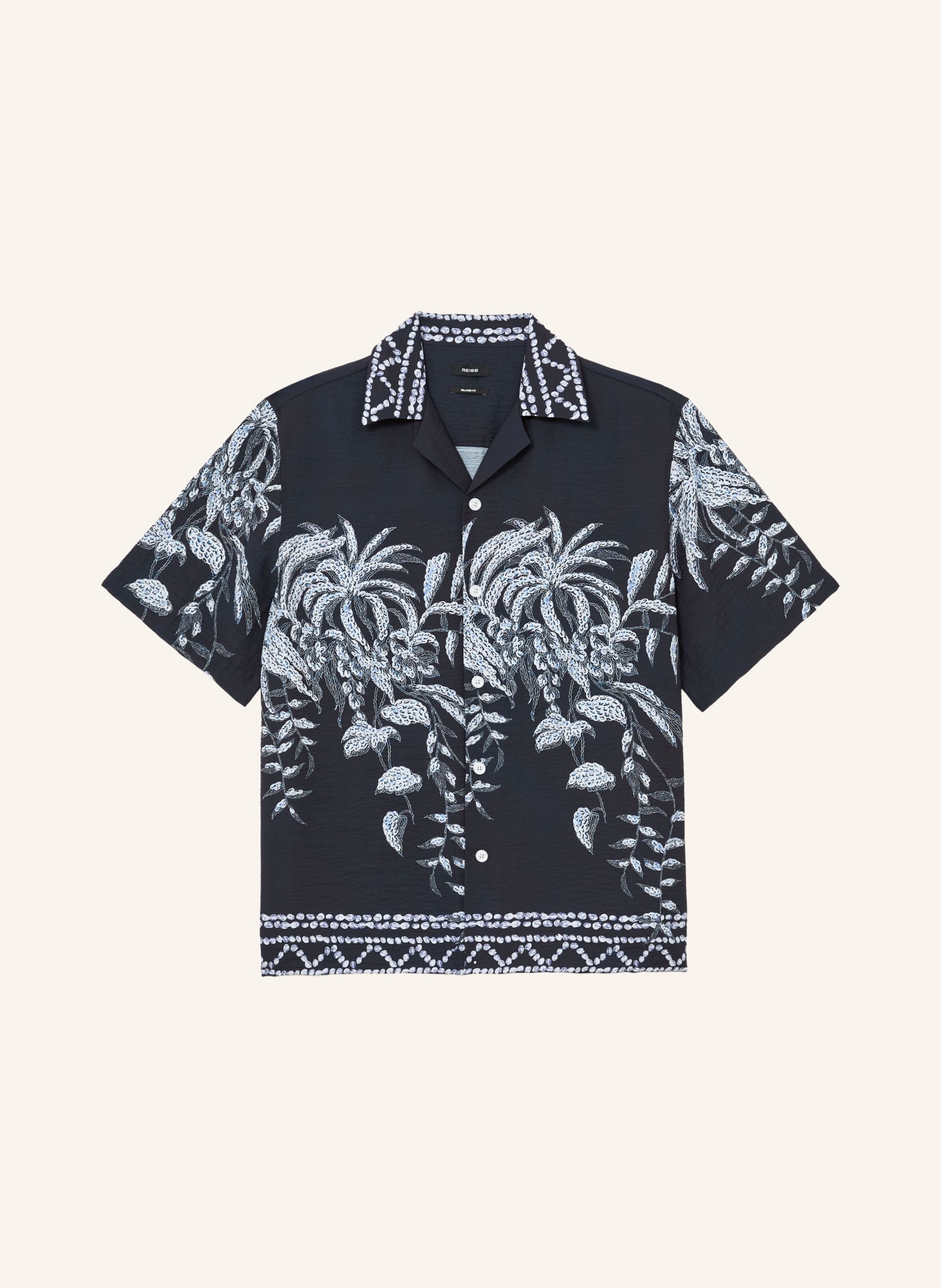 REISS CAMINO Resort Shirt, Relaxed Fit: DARK BLUE / WHITE