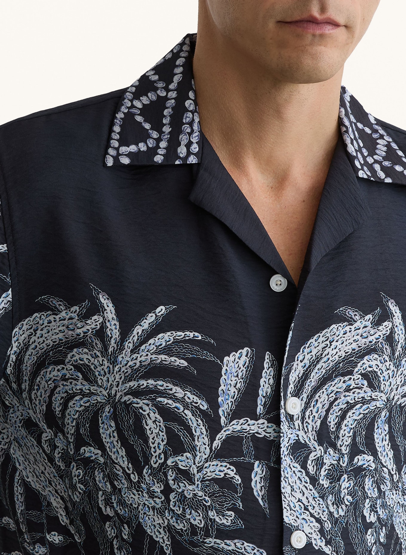 REISS CAMINO Resort Shirt, Relaxed Fit: DARK BLUE / WHITE