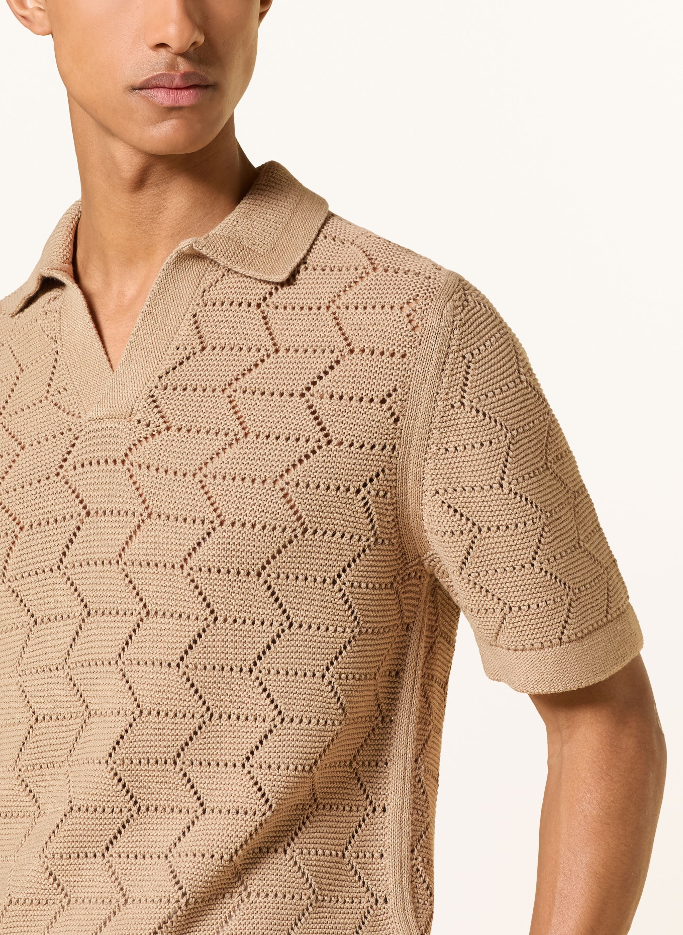 REISS Strick-Poloshirt BELFORT: CAMEL