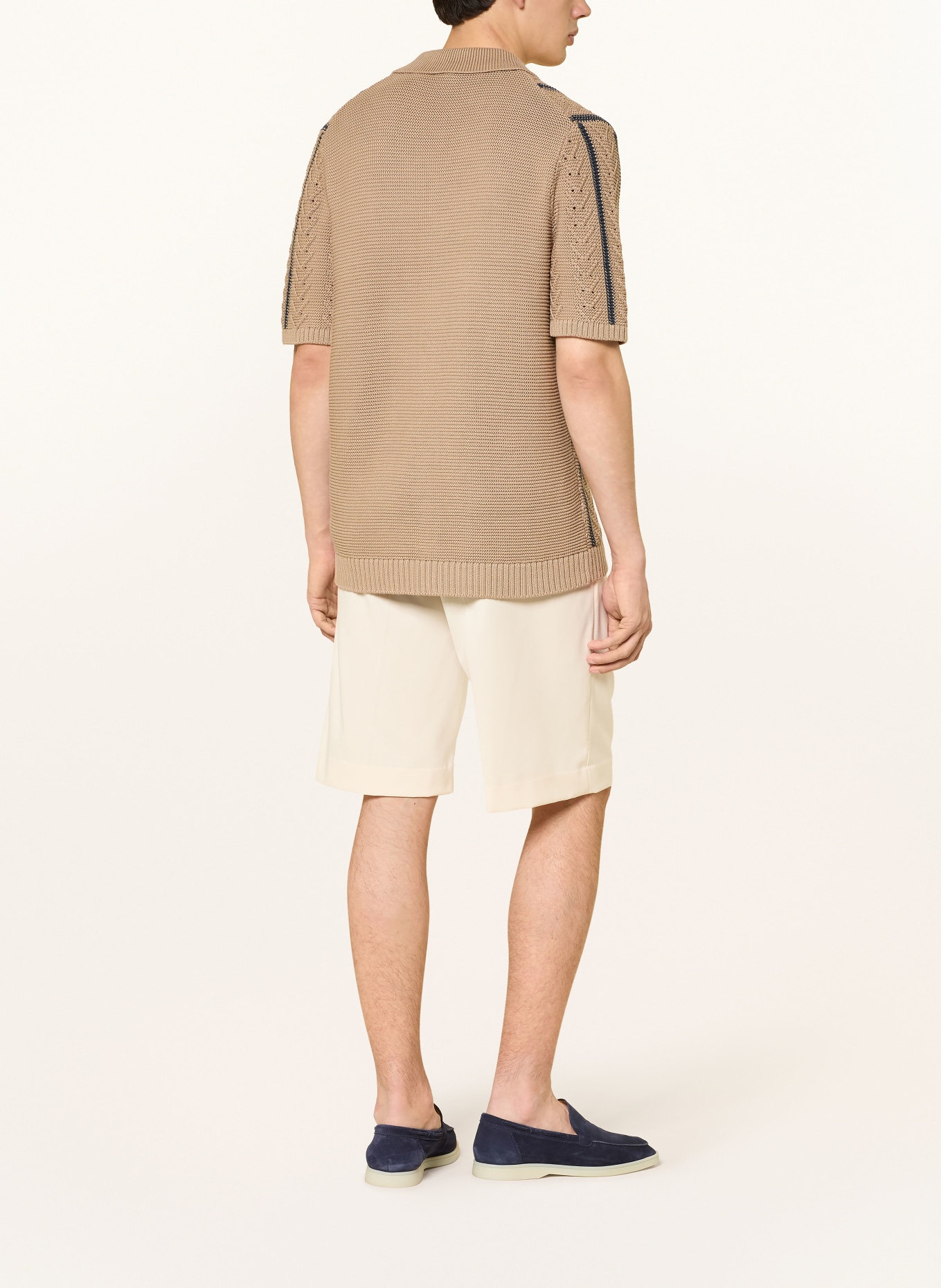 REISS Stickad skjorta ELLINGHAM Slim Fit: BEIGE / MÖRKBLÅ