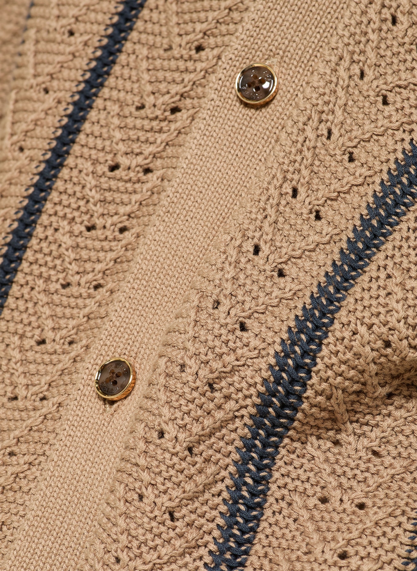 REISS Stickad skjorta ELLINGHAM Slim Fit: BEIGE / MÖRKBLÅ
