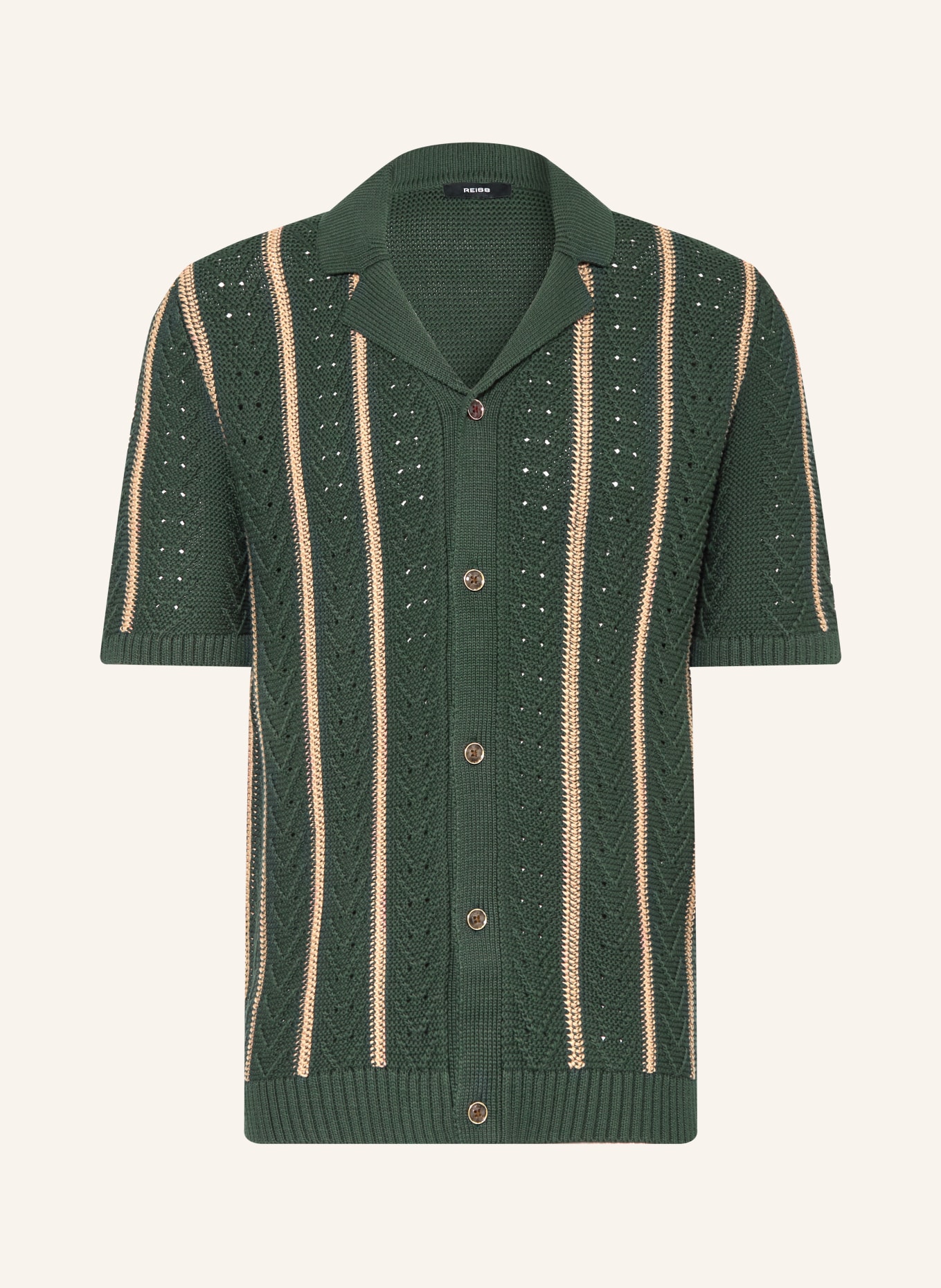 REISS Strickhemd ELLINGHAM Slim Fit: DUNKELGRÜN / BEIGE