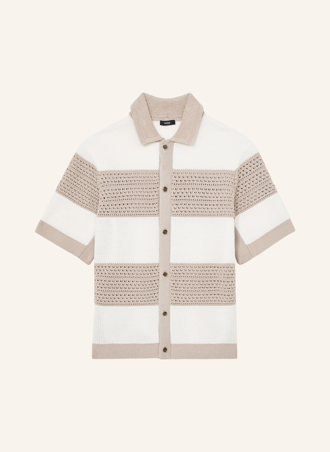 REISS MAREK Comfort Fit Knit Shirt: WHITE / BEIGE