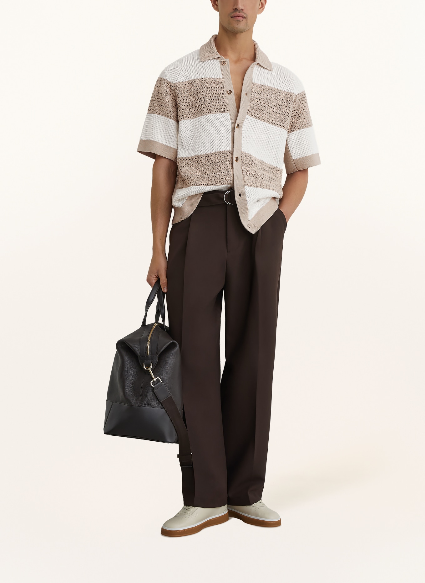 REISS MAREK Comfort Fit Knit Shirt: WHITE / BEIGE