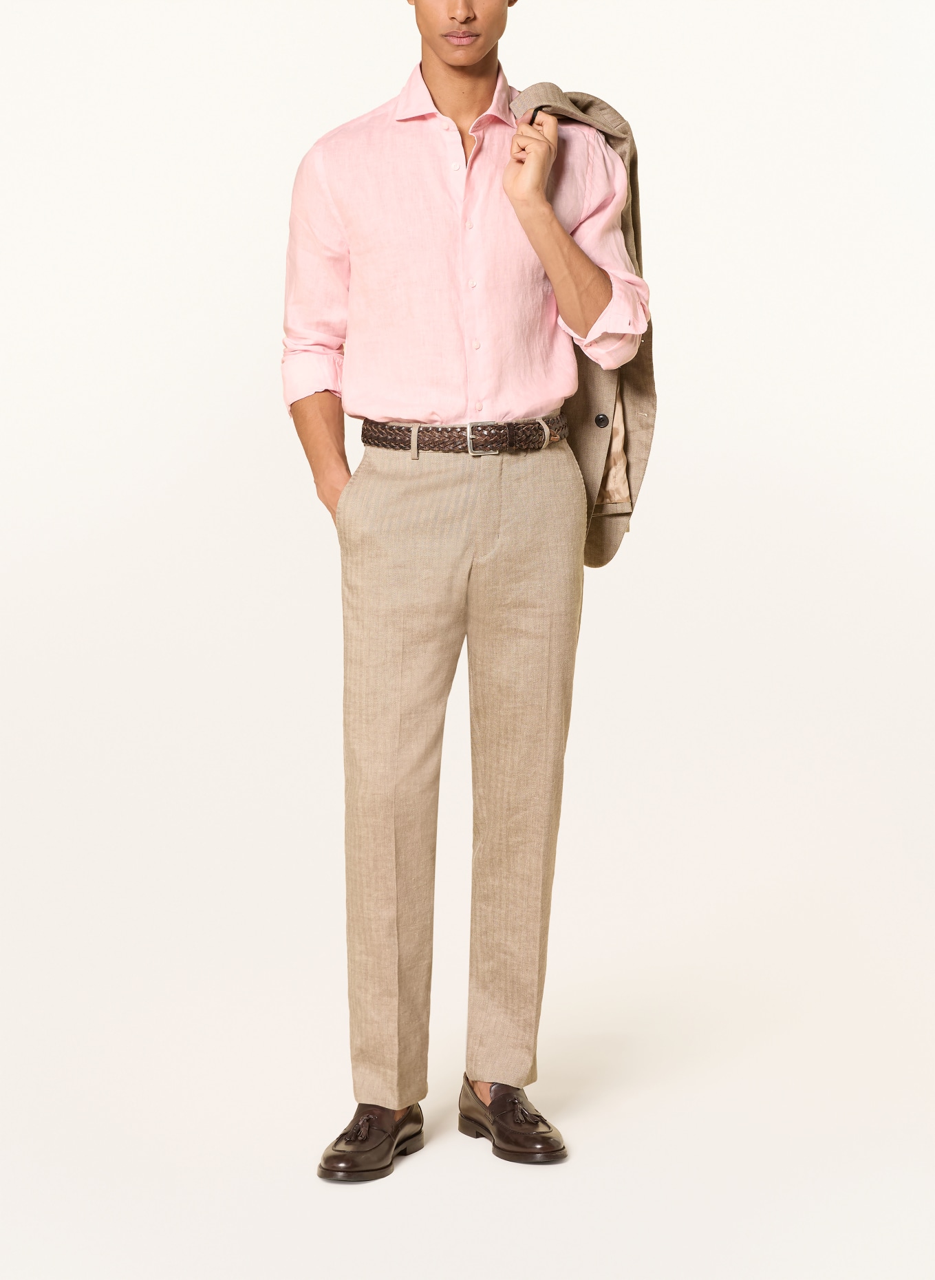REISS Linne-skjorta RUBAN Regular Fit: LJUSROSA