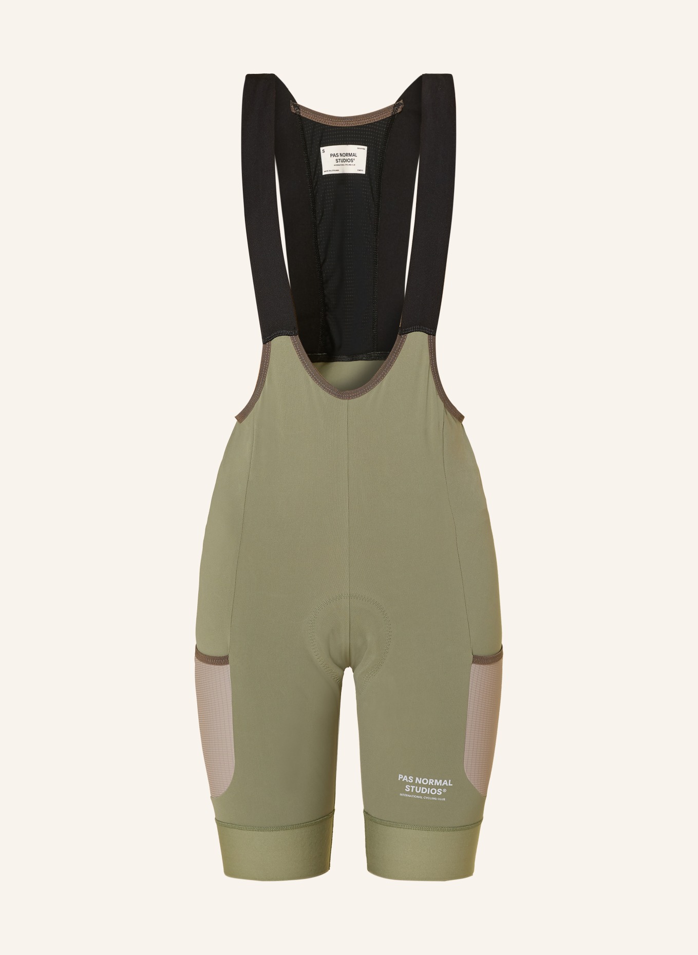 PAS NORMAL STUDIOS Cykelshorts ESCAPISM CARGO BIBS med seler og polstret indlæg: OLIVEN / BEIGE / SORT