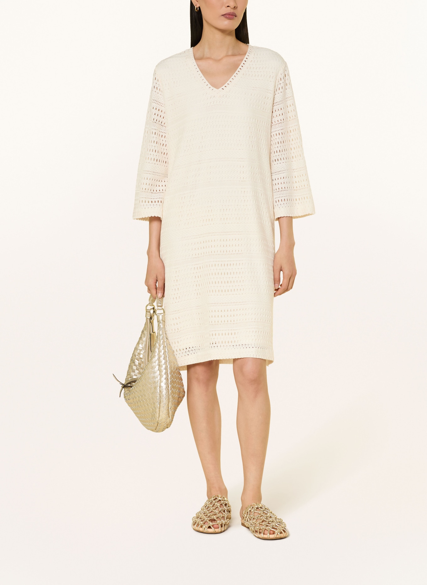 MILANO ITALY Robe en dentelle ajourée à manches 3/4: CRÈME