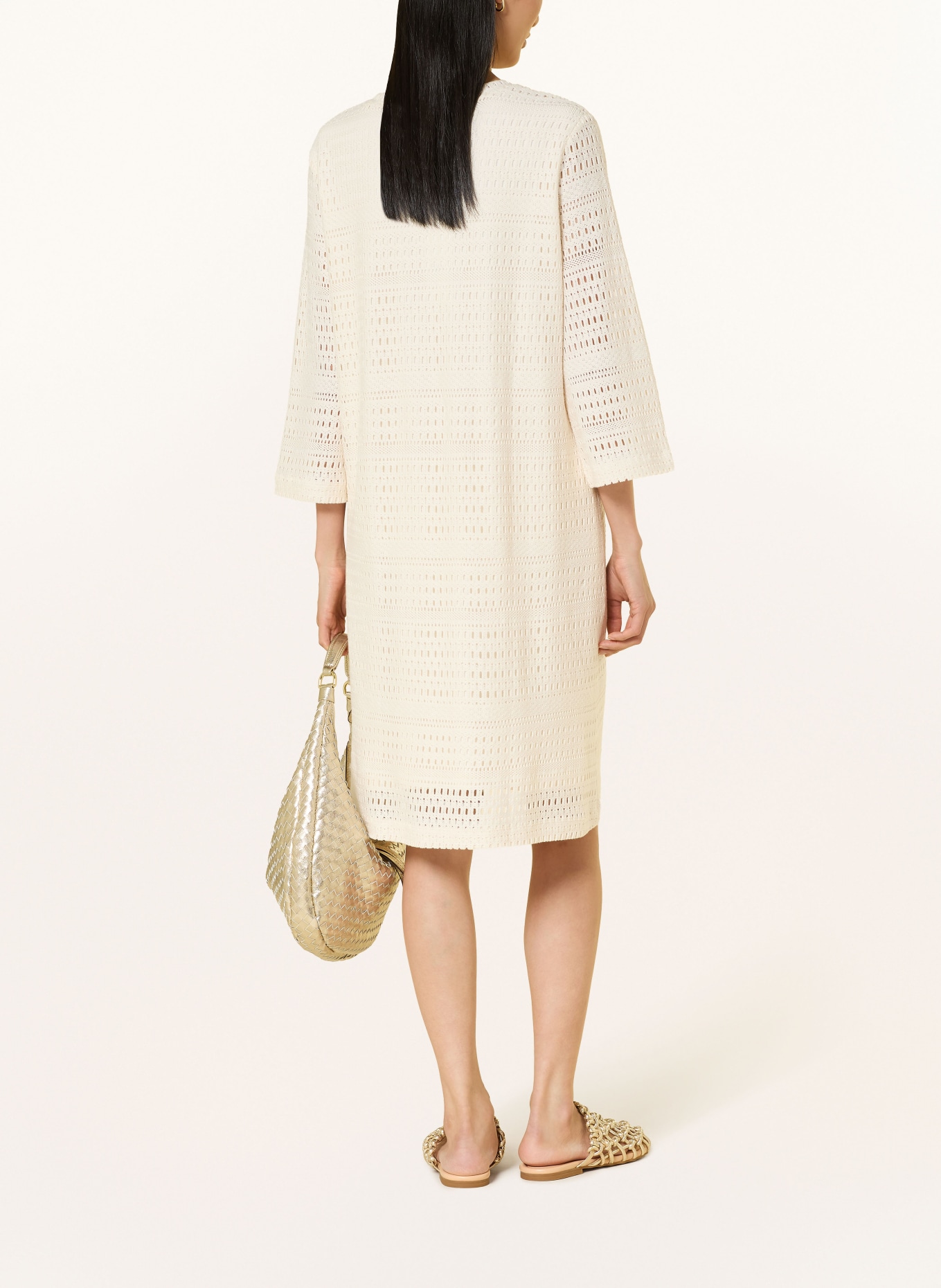 MILANO ITALY Robe en dentelle ajourée à manches 3/4: CRÈME