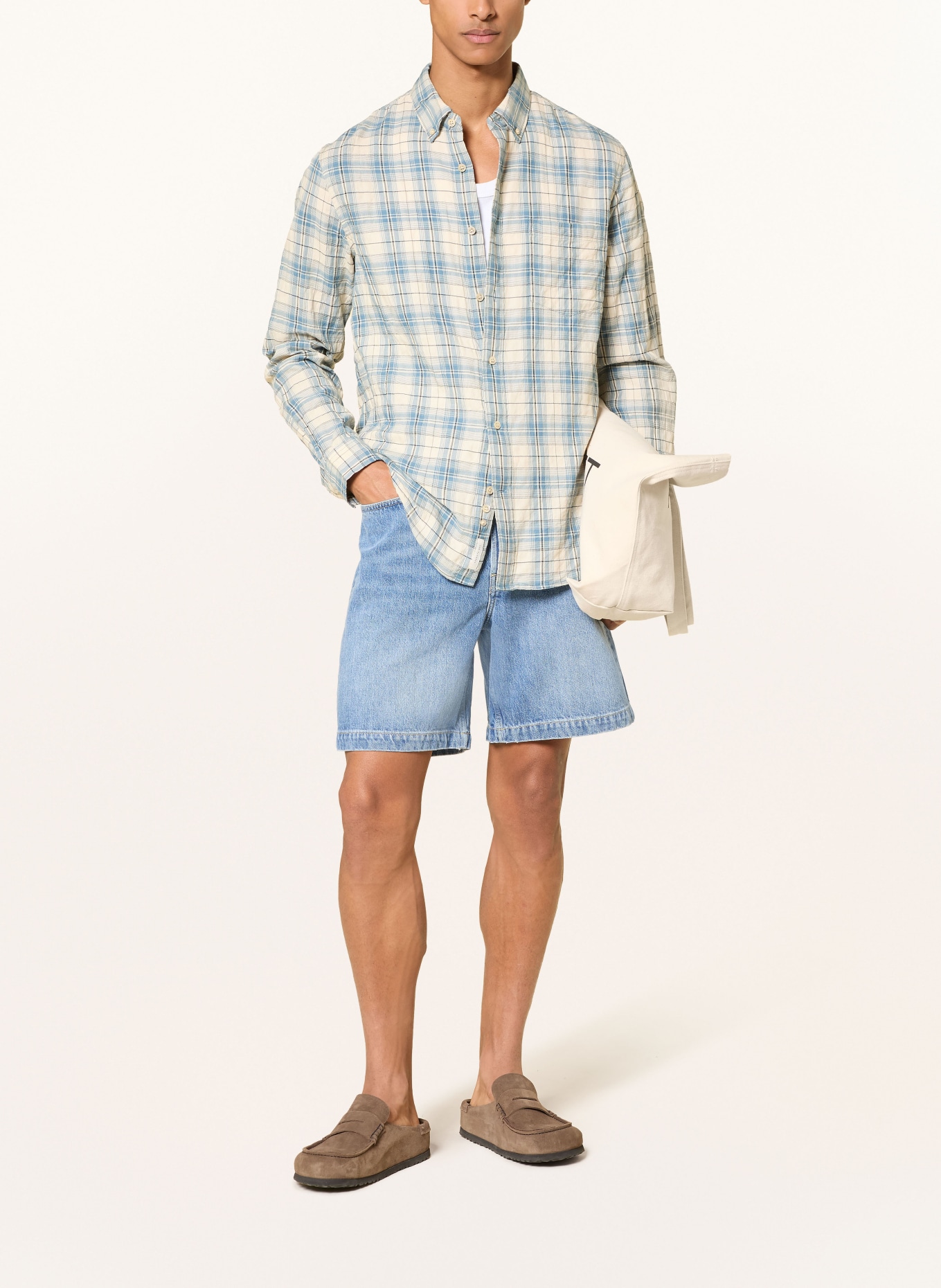 ARKET Flanellen overhemd BARD Regular Fit: ECRU / BLAUWGRIJS / ZWART