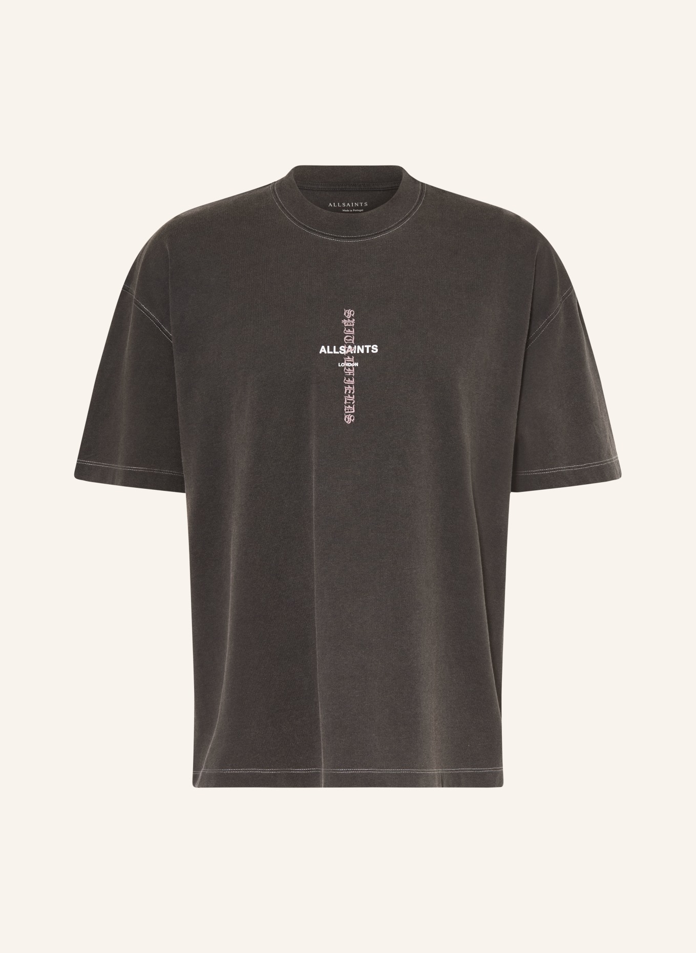 ALLSAINTS Tričko KNOX: TMAVĚ ŠEDÁ / RŮŽOVÁ / BÍLÁ