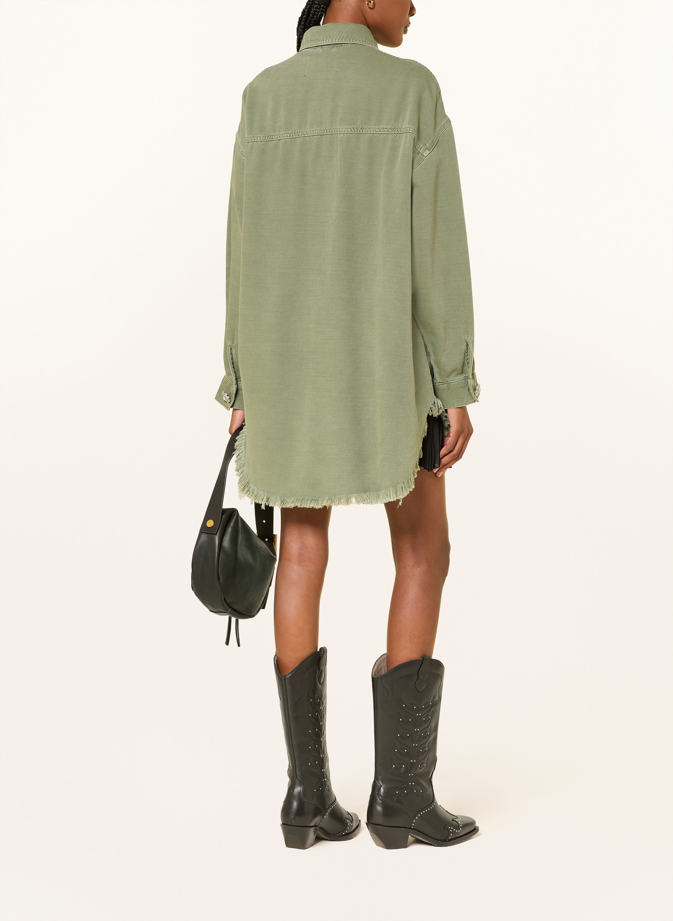 ALLSAINTS HETTIE overhemdjurk met sierstenen: KAKI