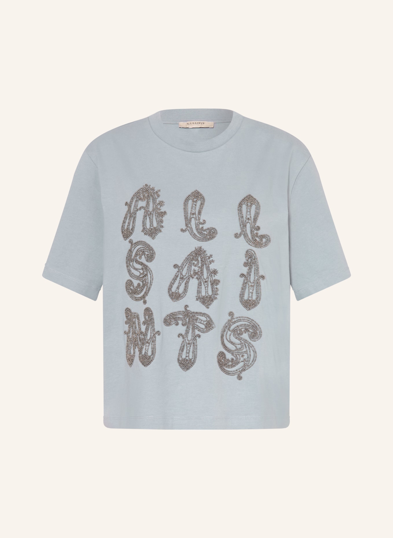 ALLSAINTS T-shirt ELLA met sieradenparels: LICHTBLAUW / ZILVER