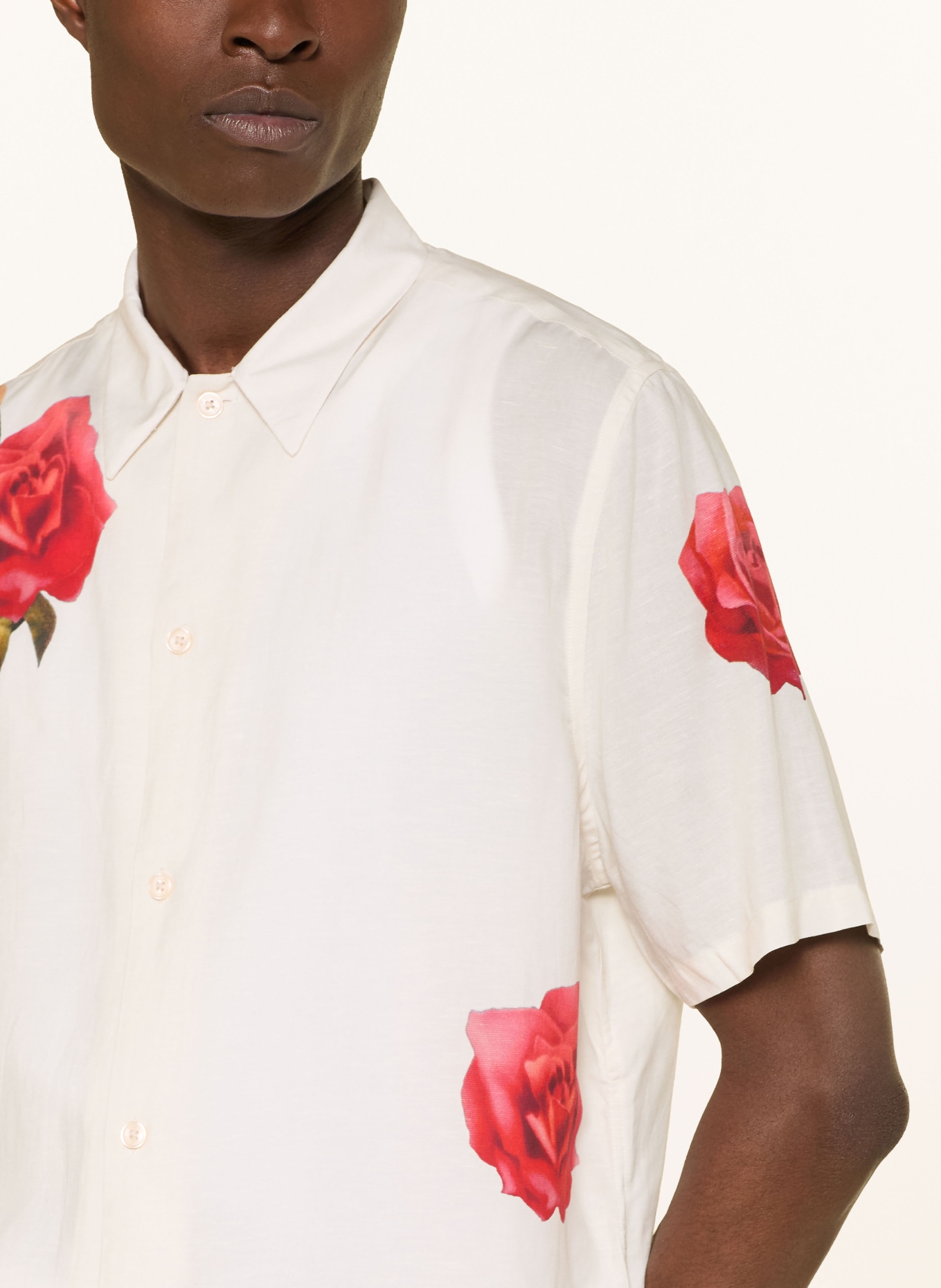 ALLSAINTS Kurzarm-Hemd FLEUR FAZED Comfort Fit: ECRU / ROT / GRÜN