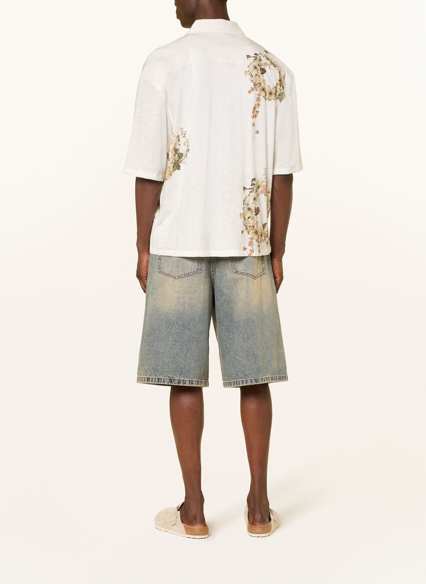 ALLSAINTS Kurzarm-Hemd FLEUR LIS Oversized Fit: WEISS / CREME / DUNKELGRÜN