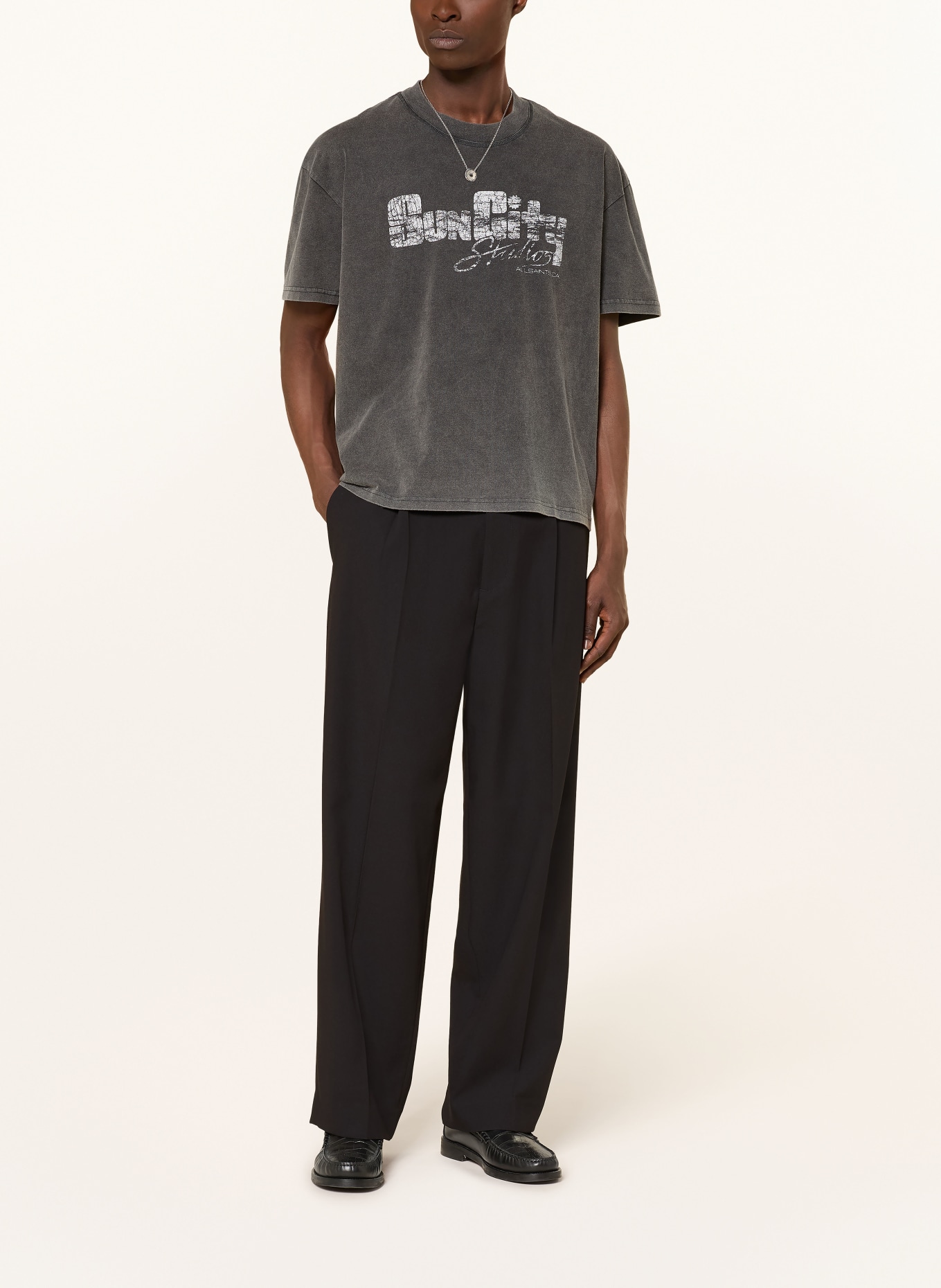 ALLSAINTS T-Shirt SUN CITY: DUNKELGRAU / WEISS