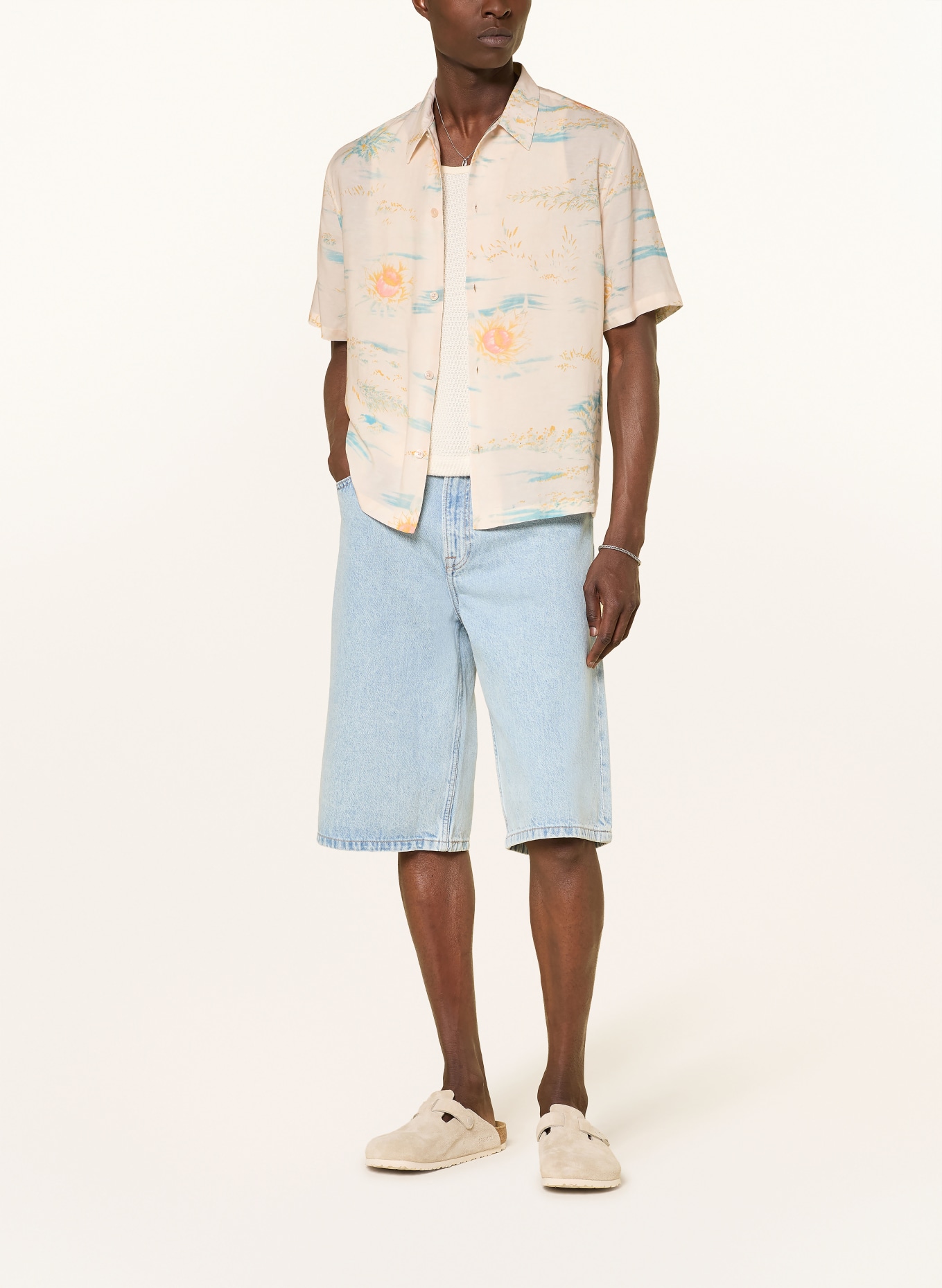 ALLSAINTS Chemise à manches courtes BREEZER Comfort Fit: ÉCRU / JAUNE FONCÉ / TURQUOISE