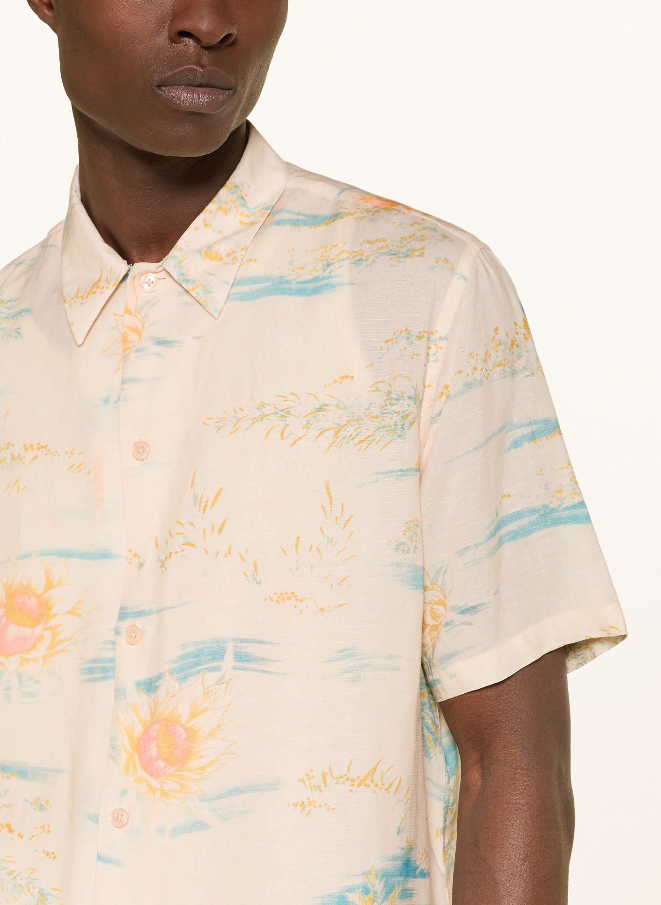 ALLSAINTS Chemise à manches courtes BREEZER Comfort Fit: ÉCRU / JAUNE FONCÉ / TURQUOISE