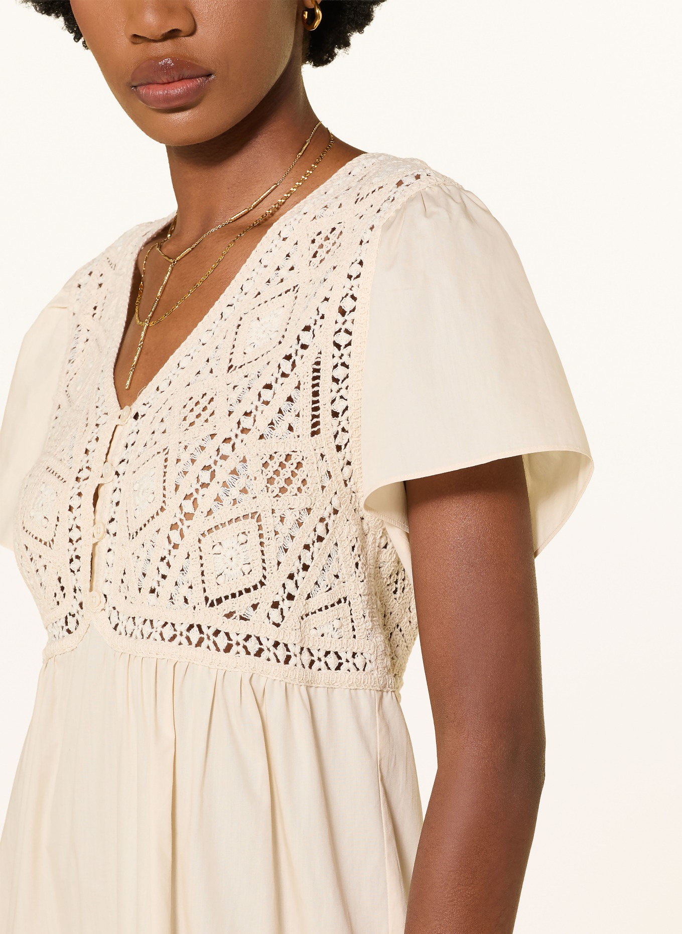 ba&sh Rochie SANDY cu dantelă perforată: ECRU