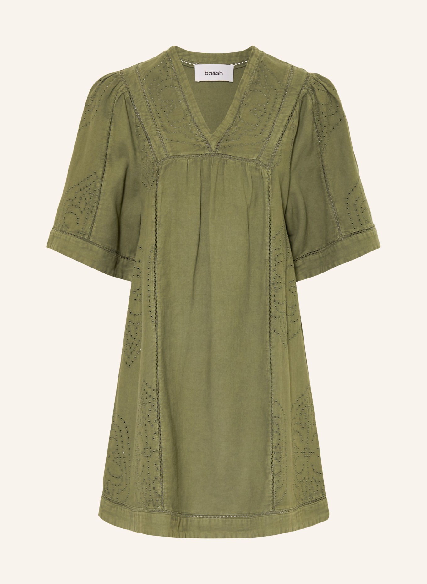 ba&sh Kleid GINA mit 3/4-Arm und Lochspitze: OLIV