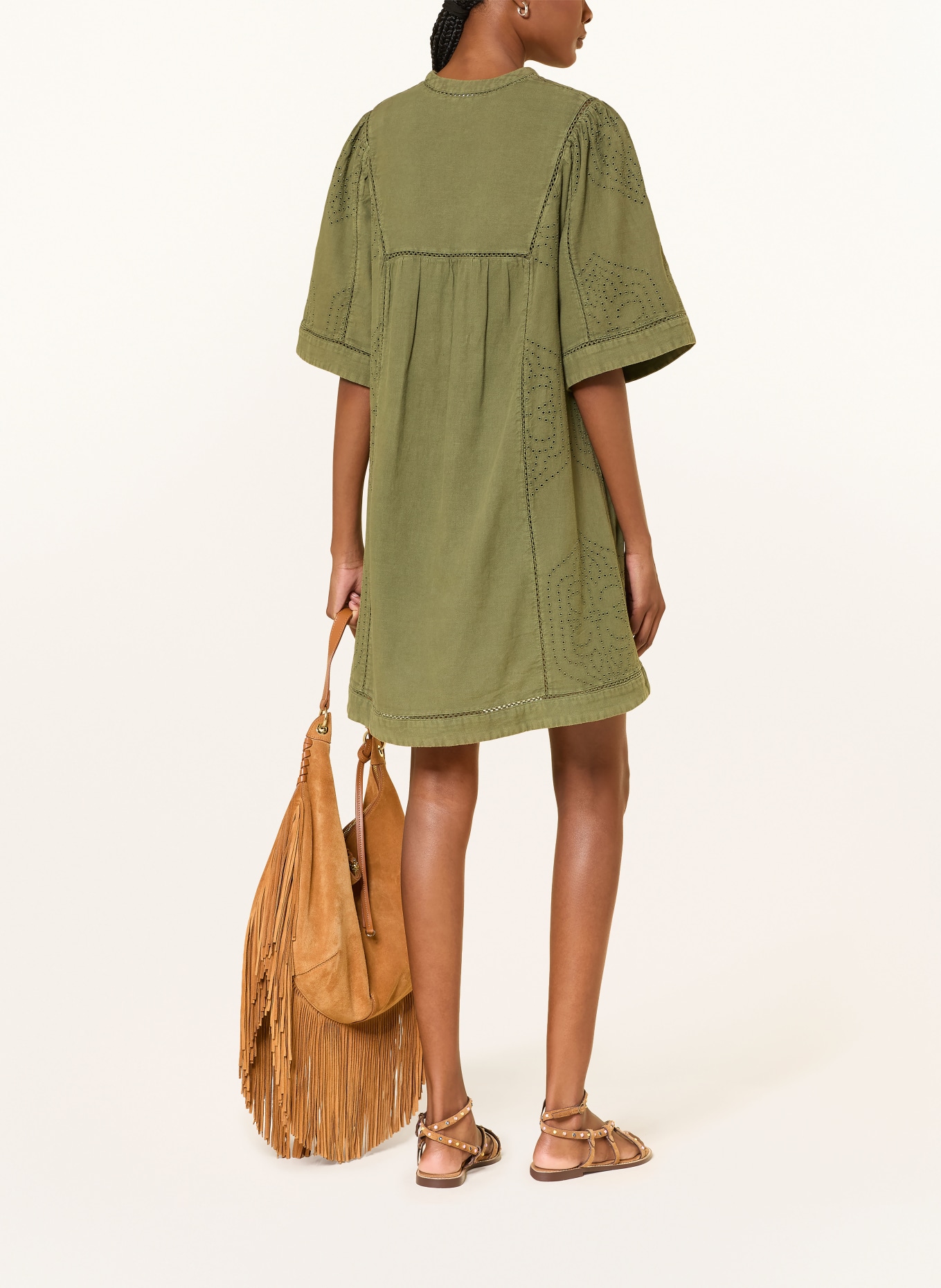 ba&sh Kleid GINA mit 3/4-Arm und Lochspitze: OLIV