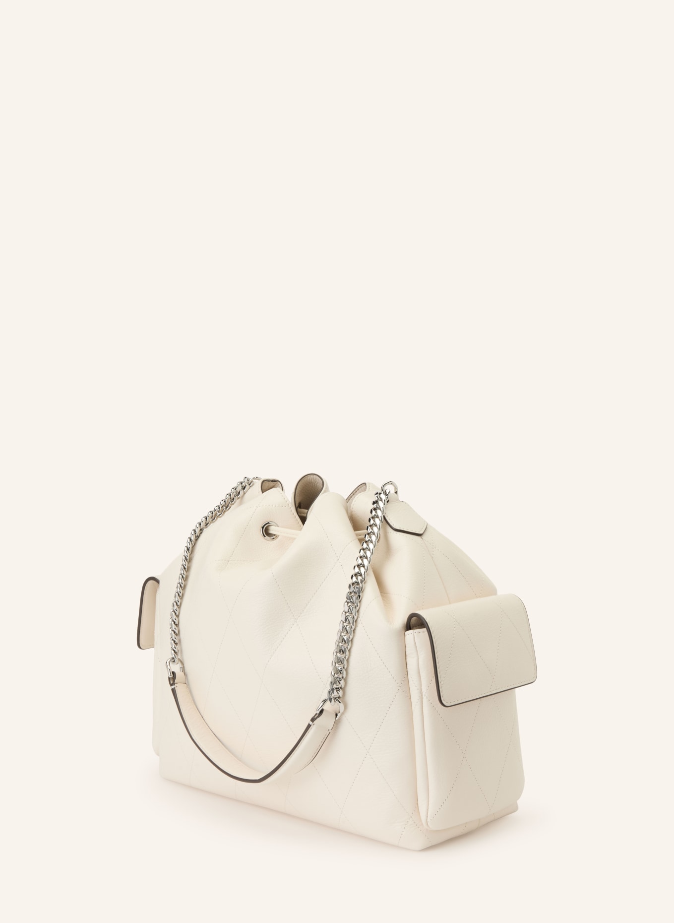 TORY BURCH Geantă tip sac CHARLIE: CREM / ARGINT