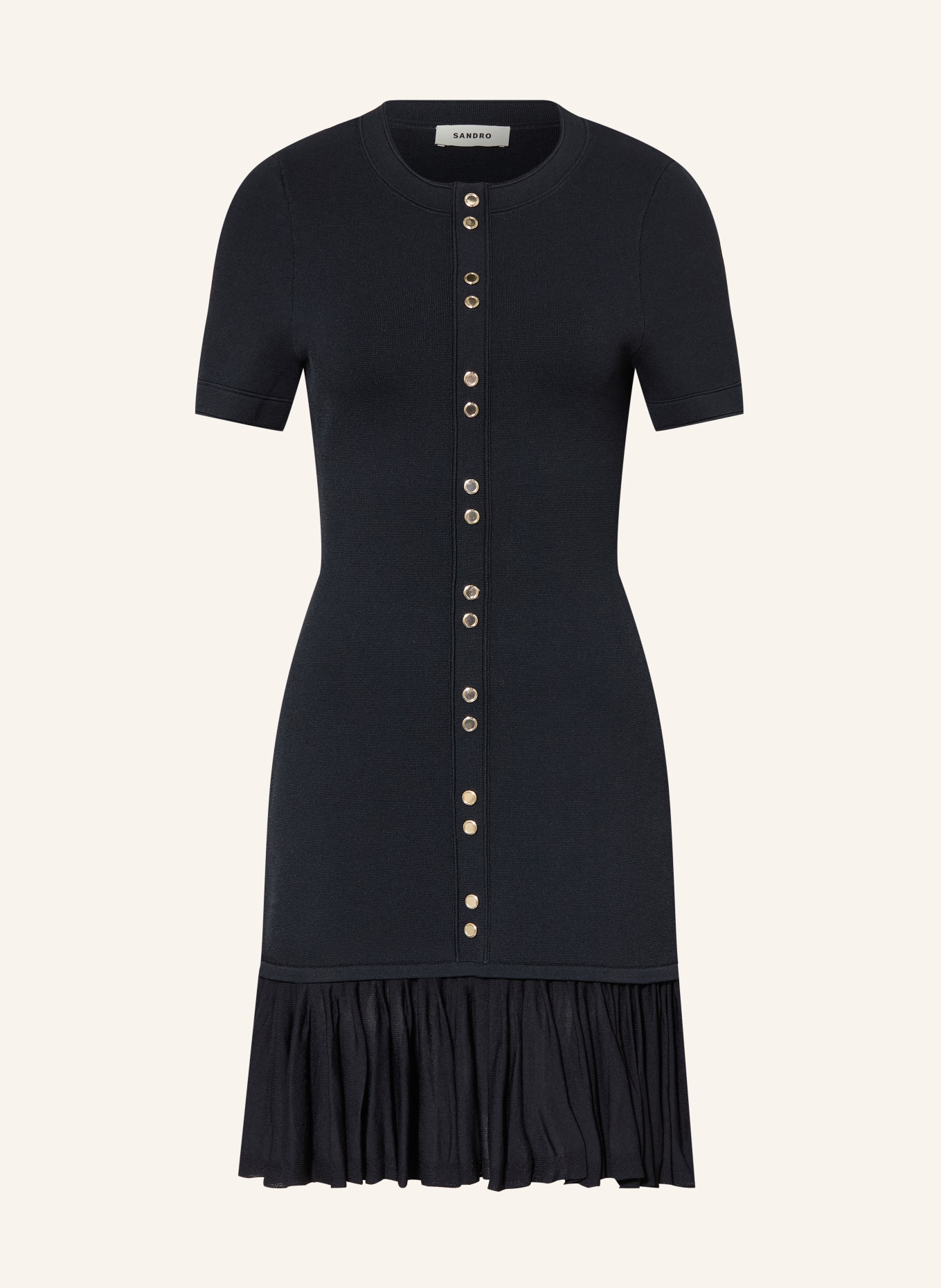 SANDRO Strickkleid mit Rüschen: DUNKELBLAU