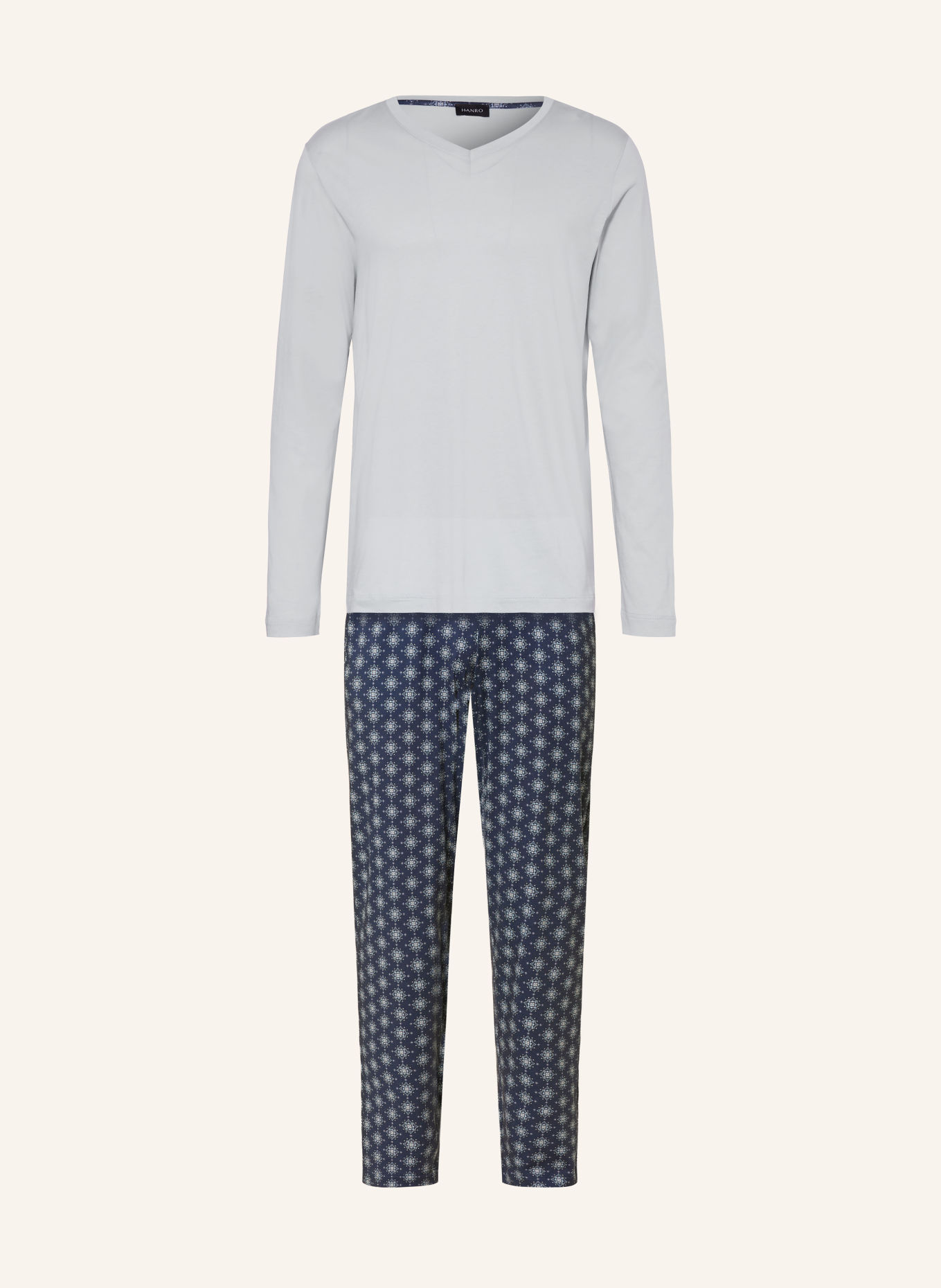 HANRO Pyjama NIGHT & DAY: LICHTBLAUW / DONKERBLAUW