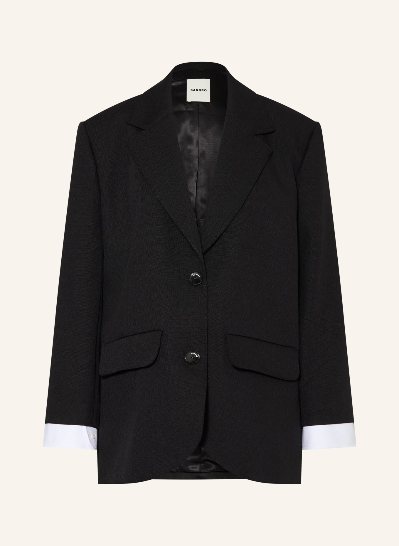 SANDRO Blazer im Materialmix mit Leinen: SCHWARZ