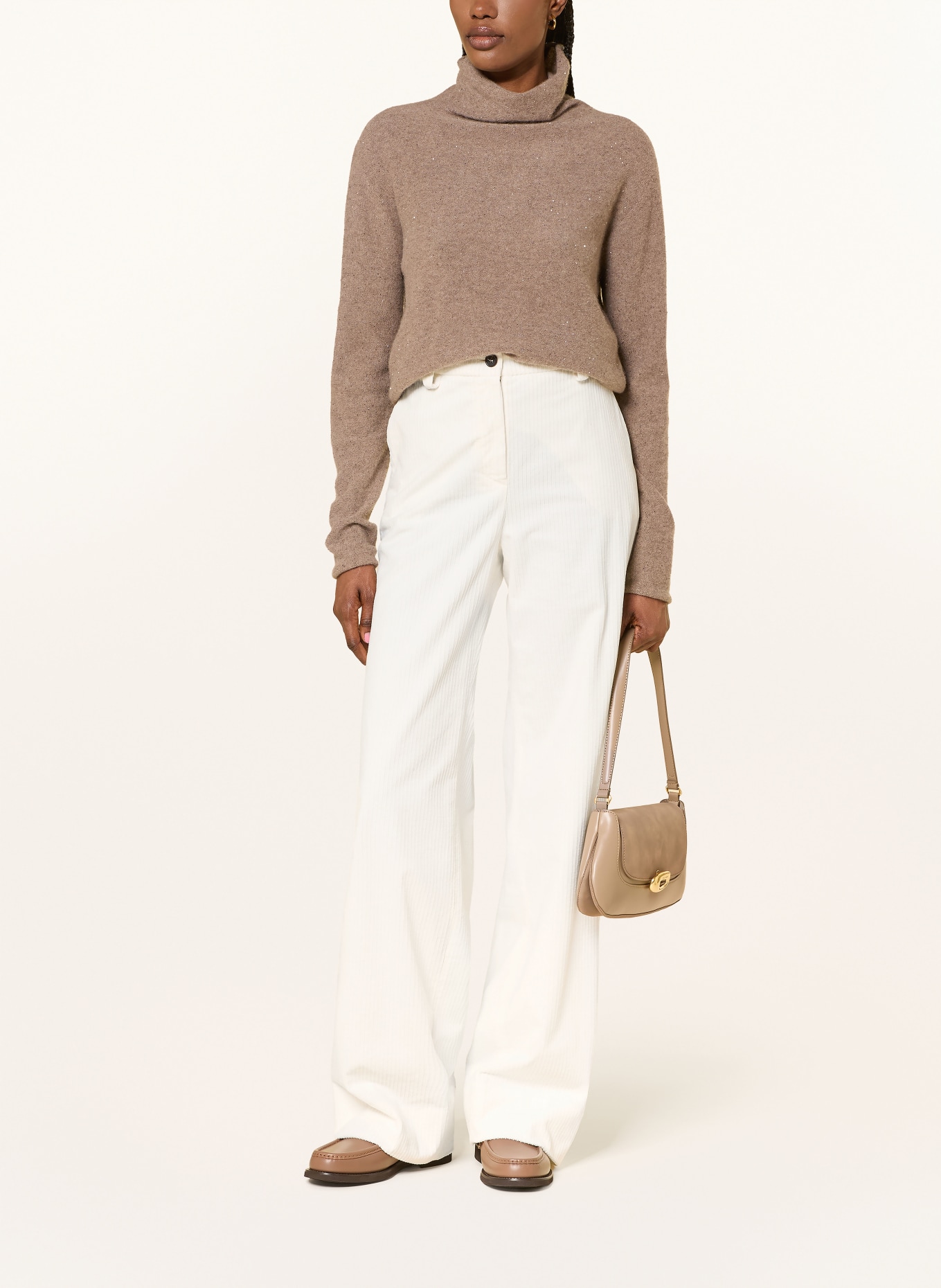 ANTONELLI firenze CASTIGLIA turtleneck sweater with cashmere and sequins: TAUPE
