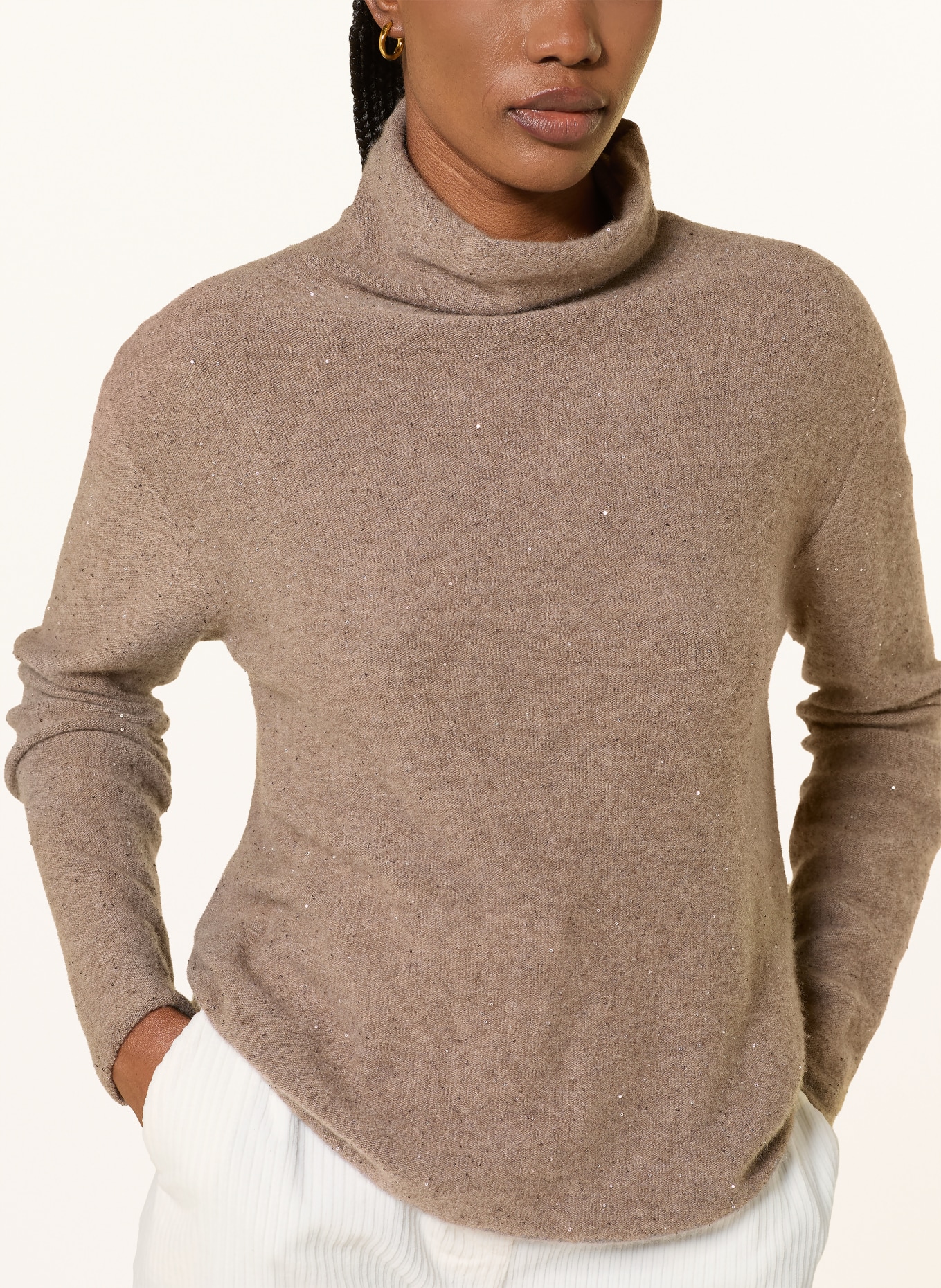 ANTONELLI firenze CASTIGLIA turtleneck sweater with cashmere and sequins: TAUPE
