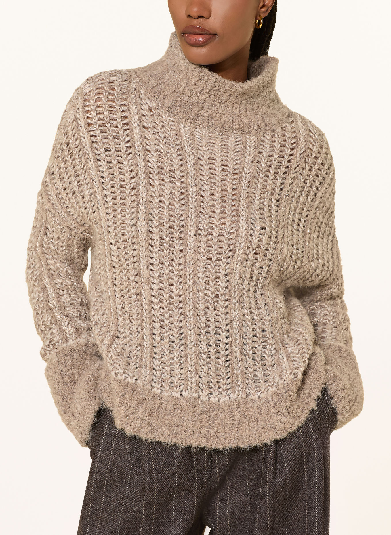 ANTONELLI firenze Trui GALLURA met alpaca en pailletten: BEIGE / TAUPE