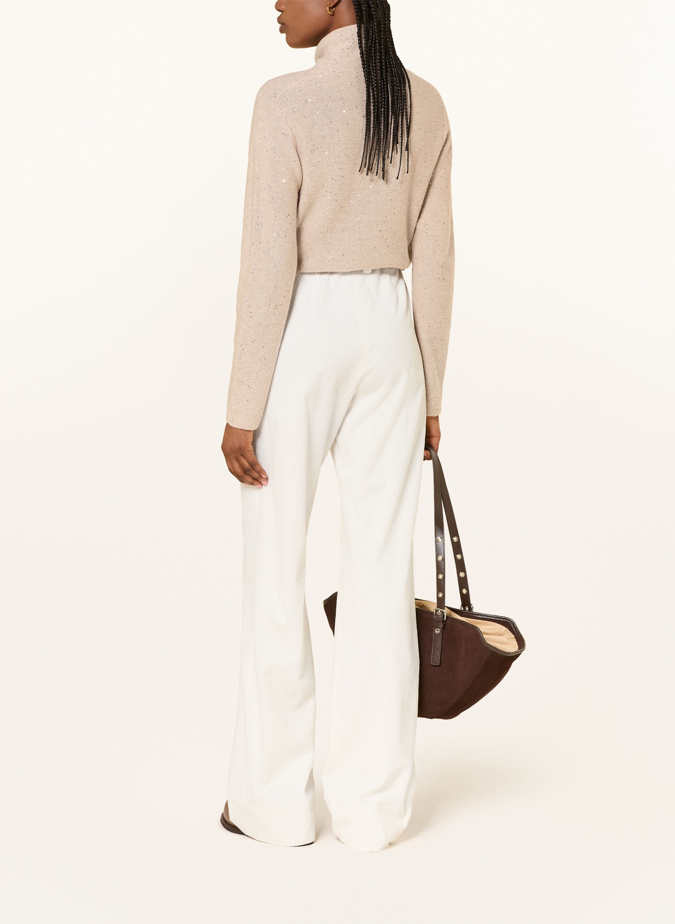 ANTONELLI firenze Rollkragenpullover ETRURIA mit Pailletten: BEIGE / SILBER