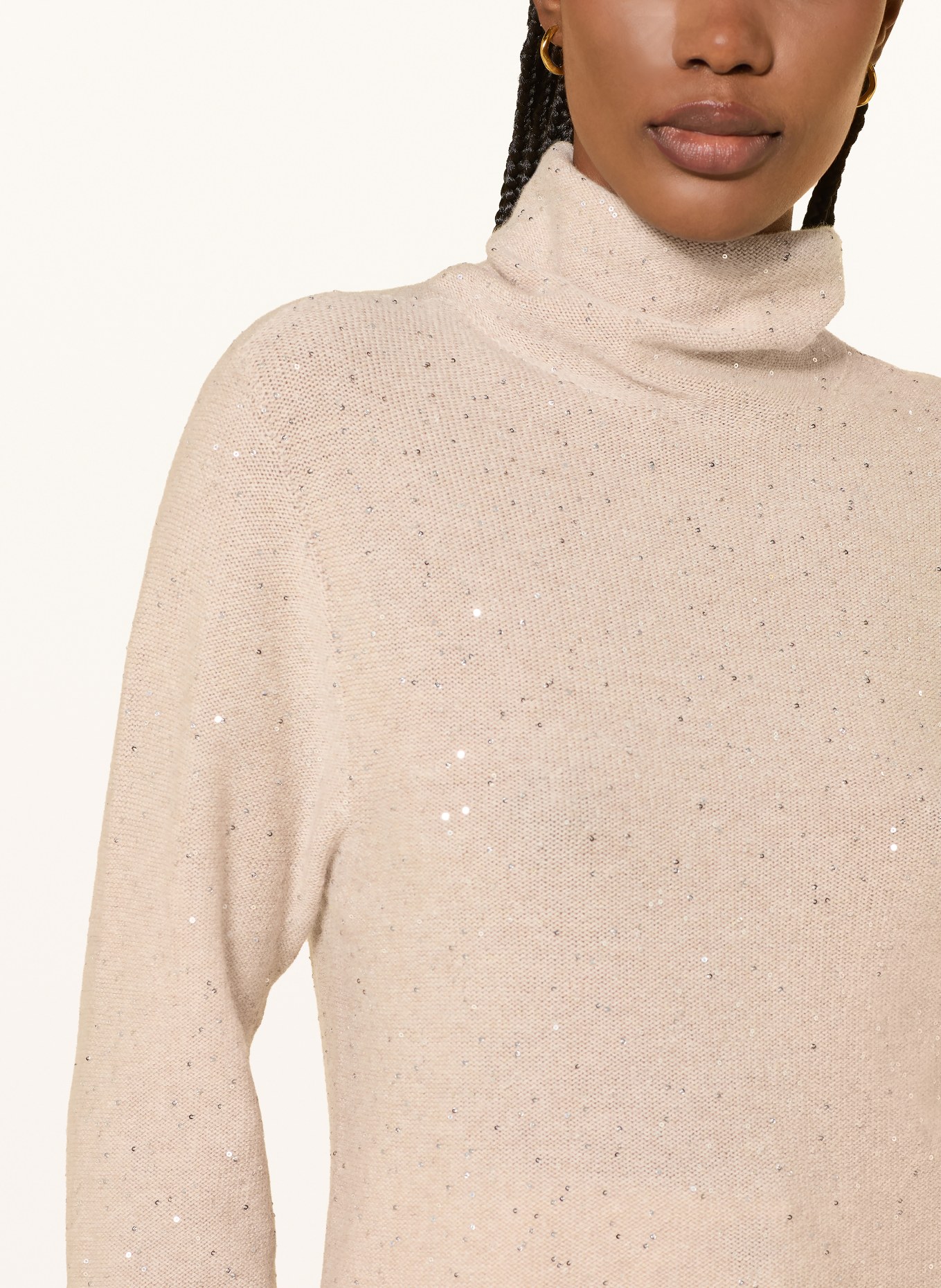 ANTONELLI firenze Rollkragenpullover ETRURIA mit Pailletten: BEIGE / SILBER