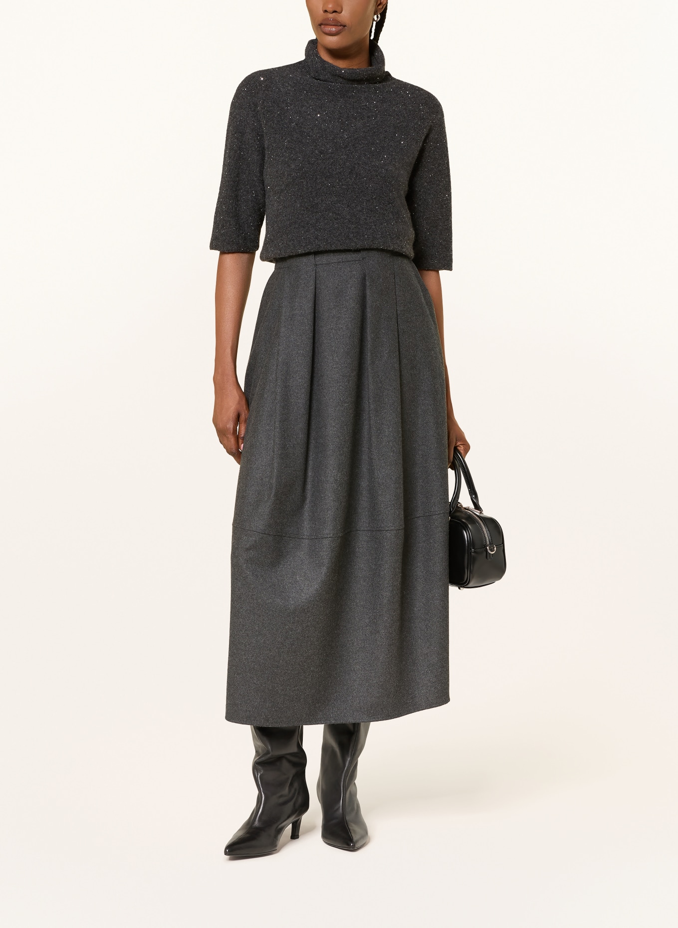 ANTONELLI firenze Strickshirt DAKOTA mit Cashmere und Pailletten: DUNKELGRAU