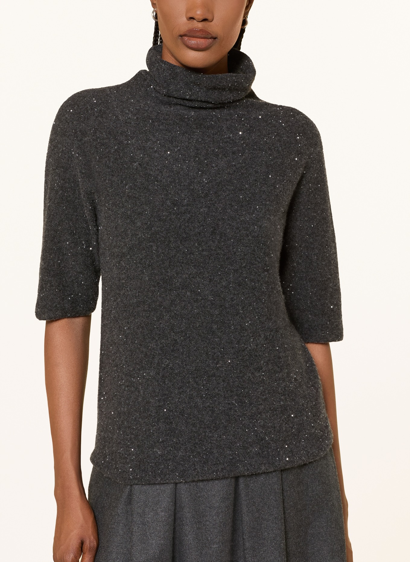 ANTONELLI firenze Strickshirt DAKOTA mit Cashmere und Pailletten: DUNKELGRAU