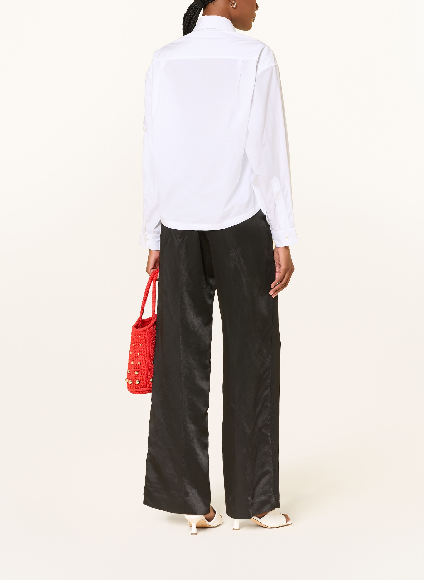 SANDRO Hemdbluse mit Schmucksteinen und Schmuckperlen: WEISS