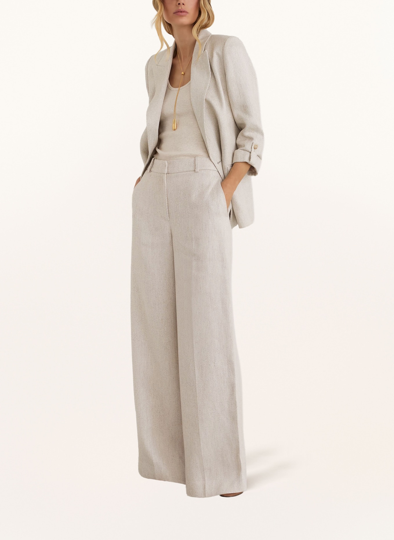 REISS Marlenehose NOLAH mit Leinen: HELLBRAUN
