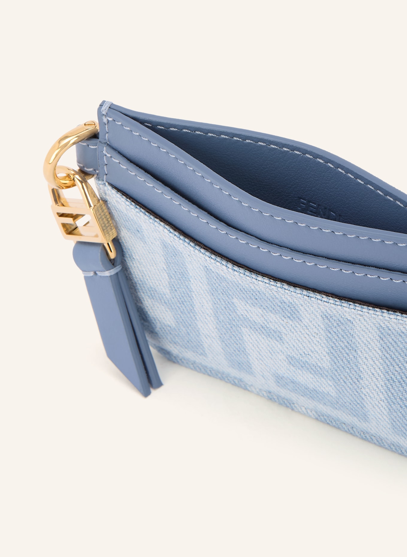 FENDI Porte-cartes BAGUETTE: BLEU CLAIR / OR