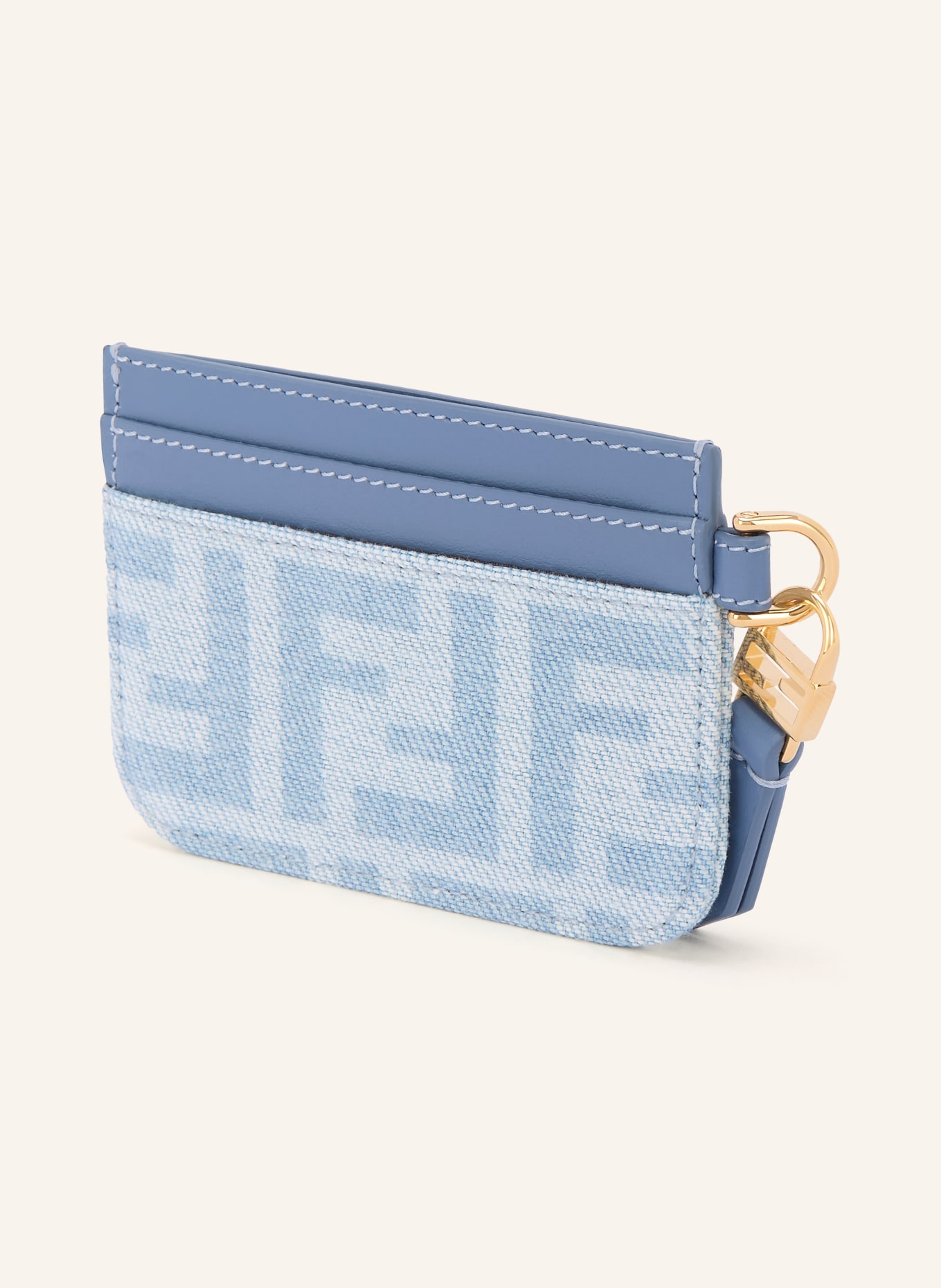 FENDI Porte-cartes BAGUETTE: BLEU CLAIR / OR