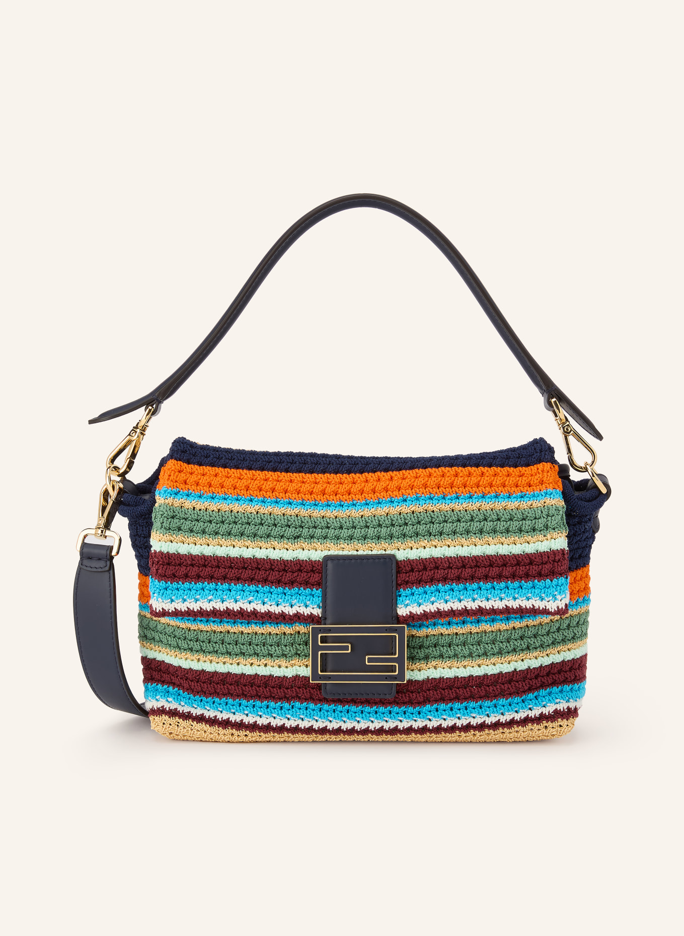 FENDI Torebka MAMMA BAGUETTE MEDIUM: GRANATOWY / POMARAŃCZOWY / JASNOZIELONY
