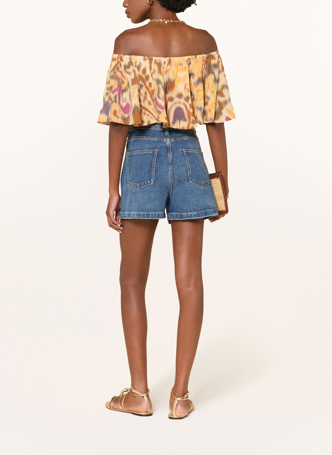 ba&sh Off-Shoulder-Top MANTHEA: DUNKELGELB / BRAUN / FUCHSIA
