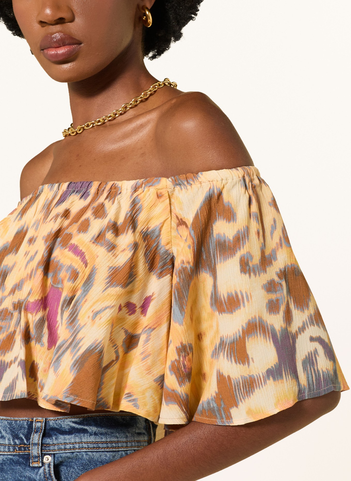 ba&sh Off-Shoulder-Top MANTHEA: DUNKELGELB / BRAUN / FUCHSIA