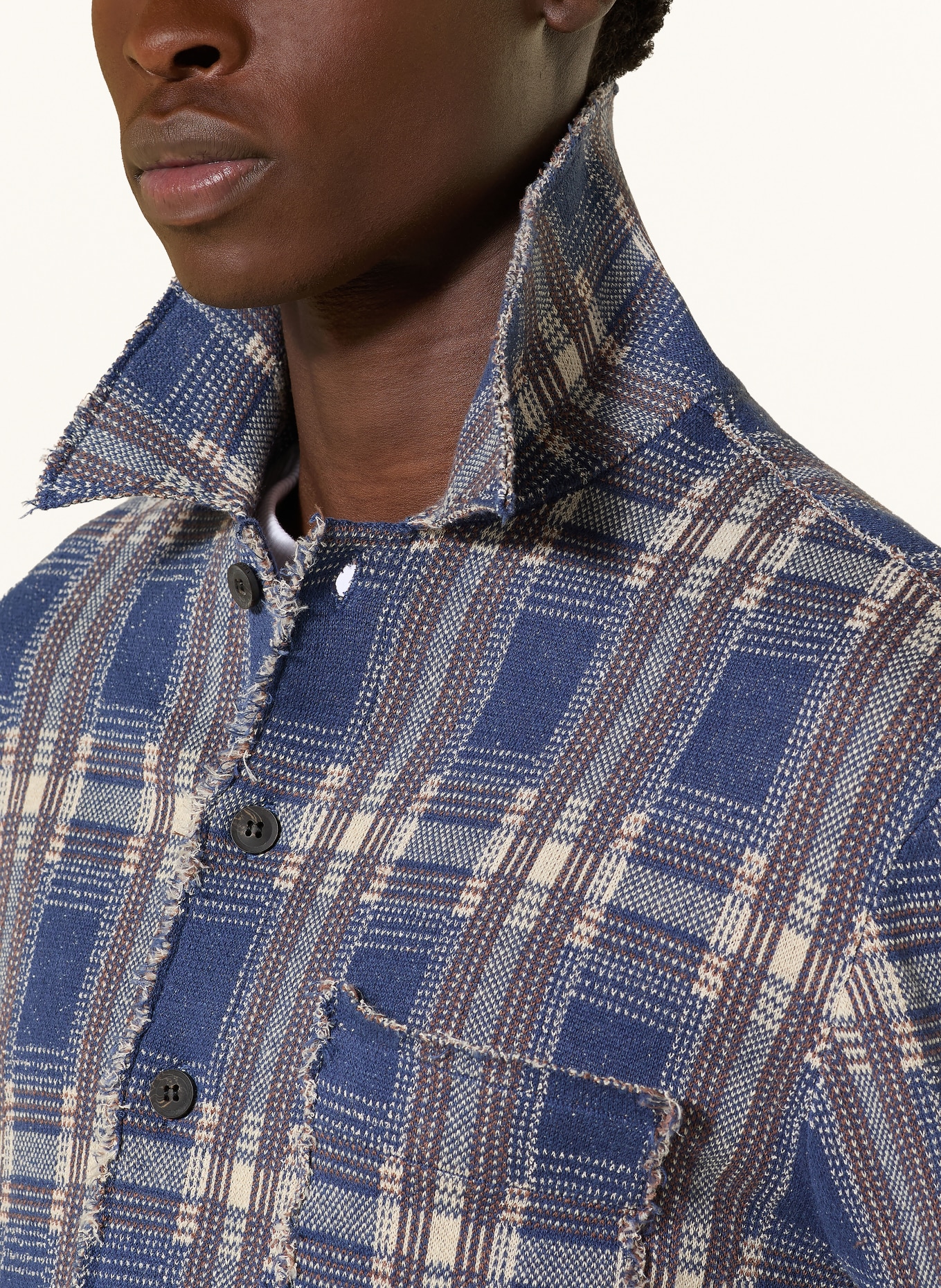 ALLSAINTS Overjacket SOLMAR: BLAU / CREME / TAUPE