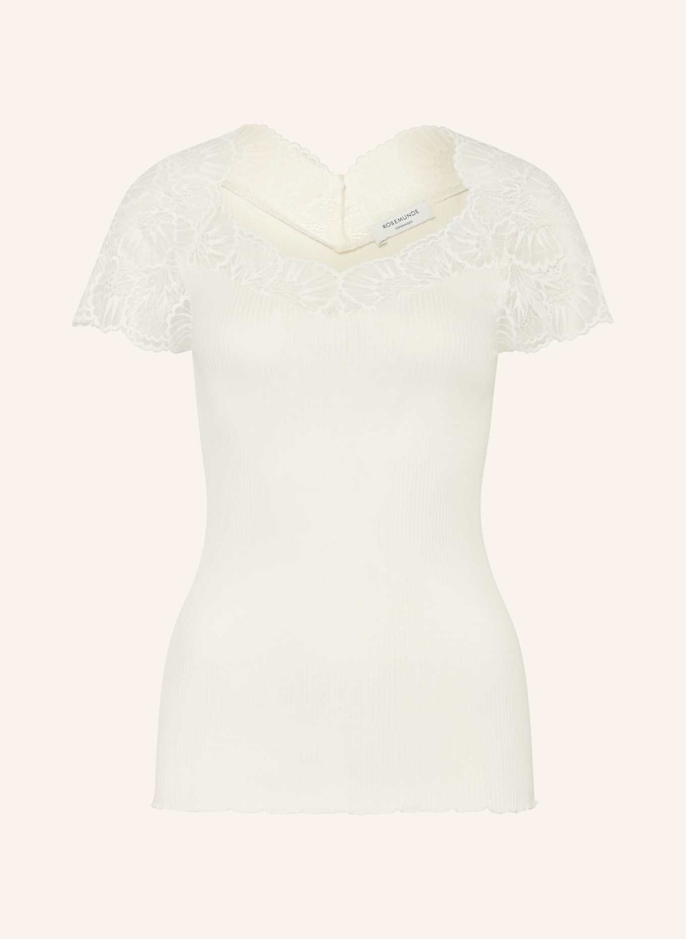 rosemunde T-shirt BEATHA avec soie et dentelle: ÉCRU