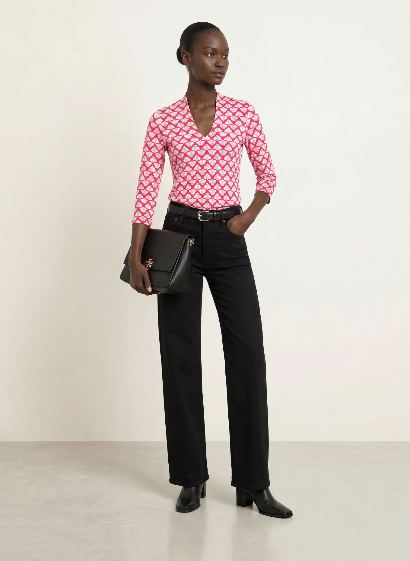 HOBBS AIMEE shirt with 3/4 sleeves: FUCHSIA / ECRU