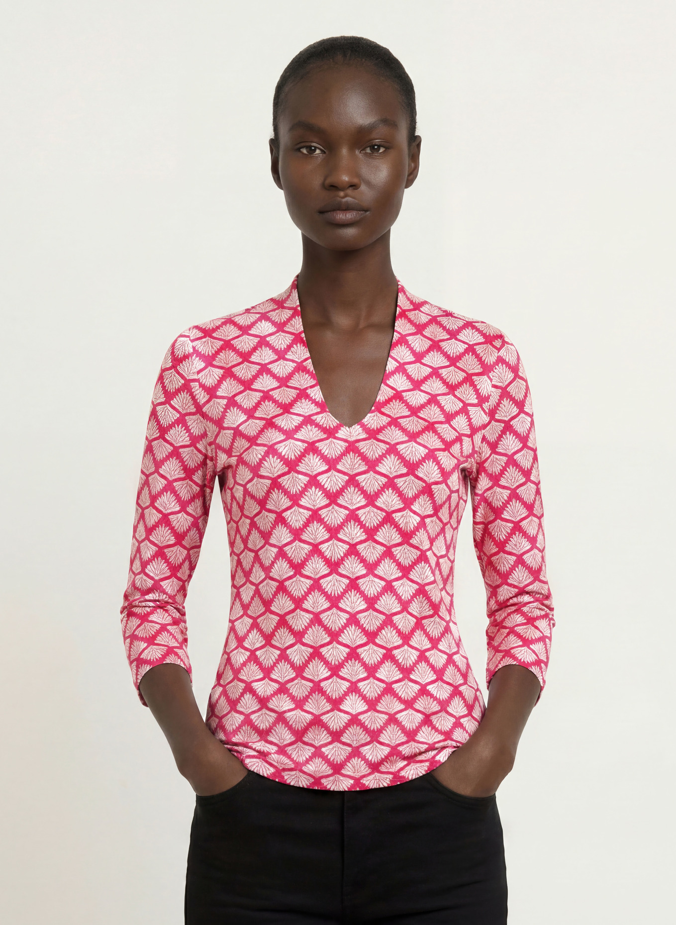 HOBBS AIMEE shirt with 3/4 sleeves: FUCHSIA / ECRU
